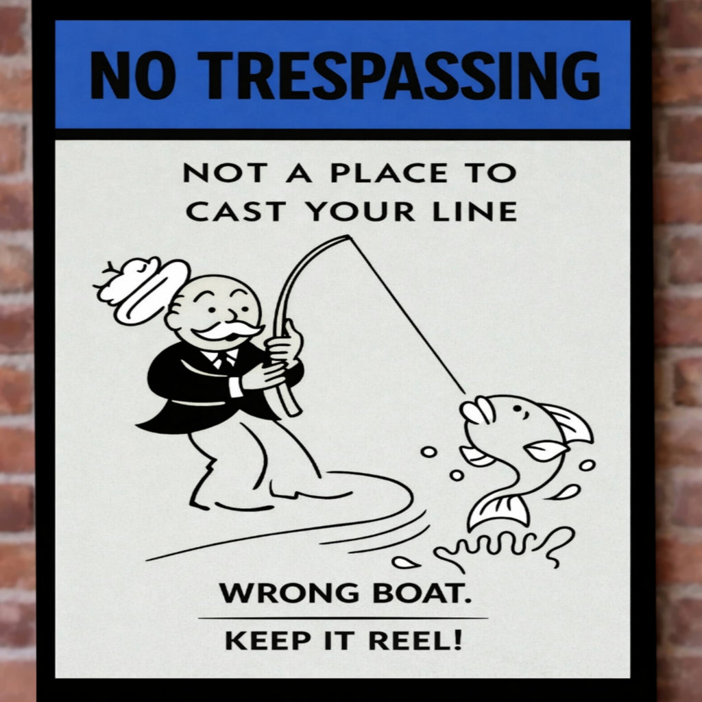 No Trespassing Fishing Sign Funny Keep It Reel Sign 13x19 Laminated Property Warning Sign Outdoor Home Security Decor