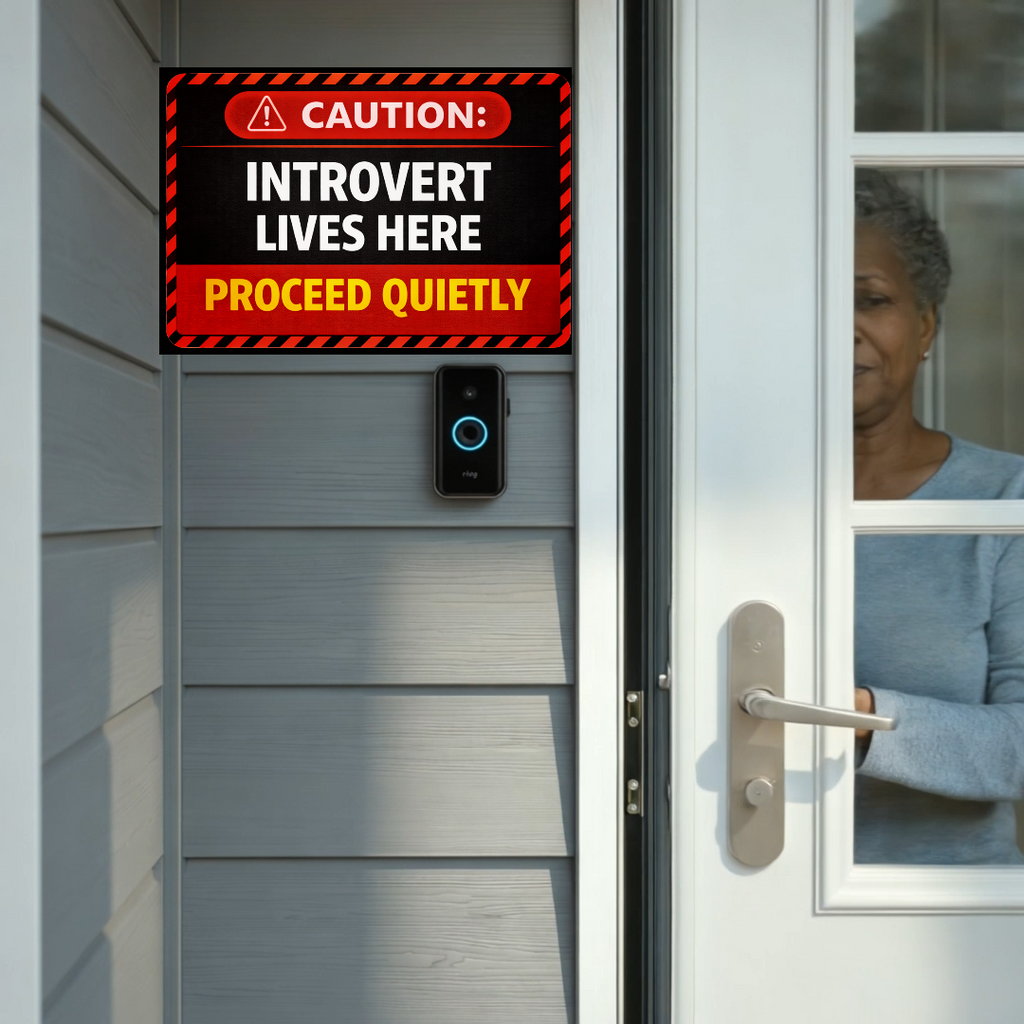 Caution Introvert Lives Here Proceed Quietly Funny Door Sign No Noise Home Decor 5x9in