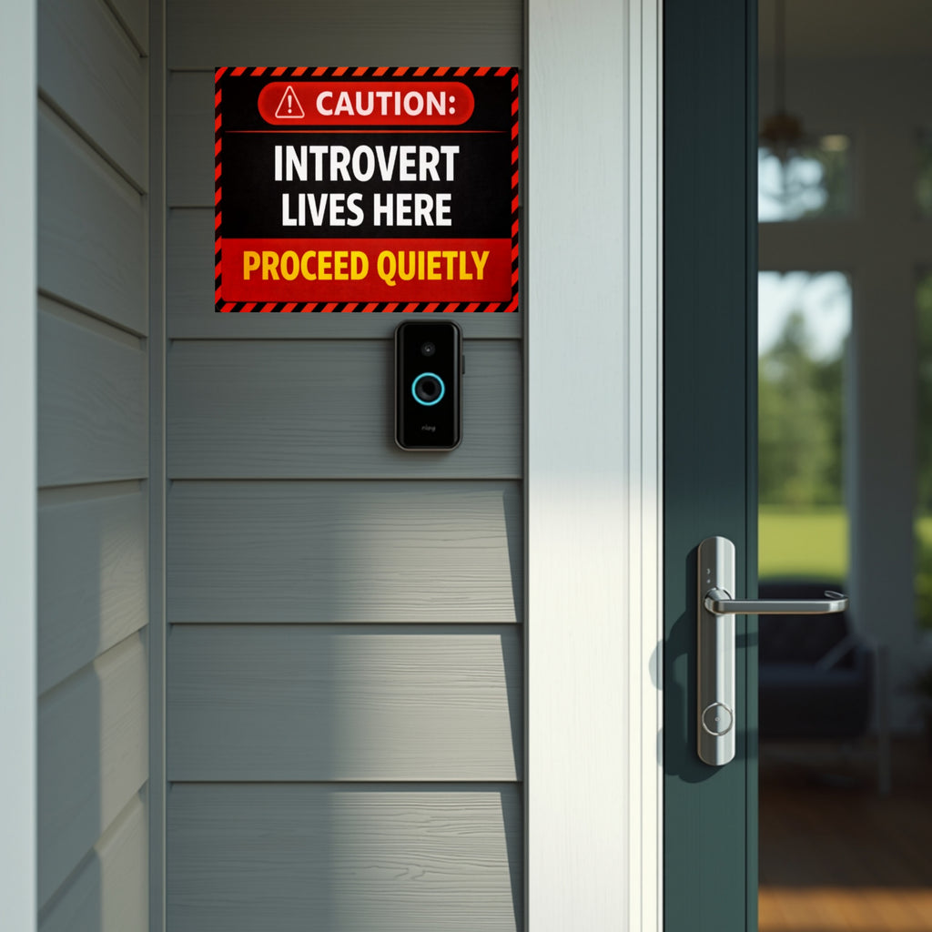 Caution Introvert Lives Here Proceed Quietly Funny Door Sign No Noise Home Decor 5x9in