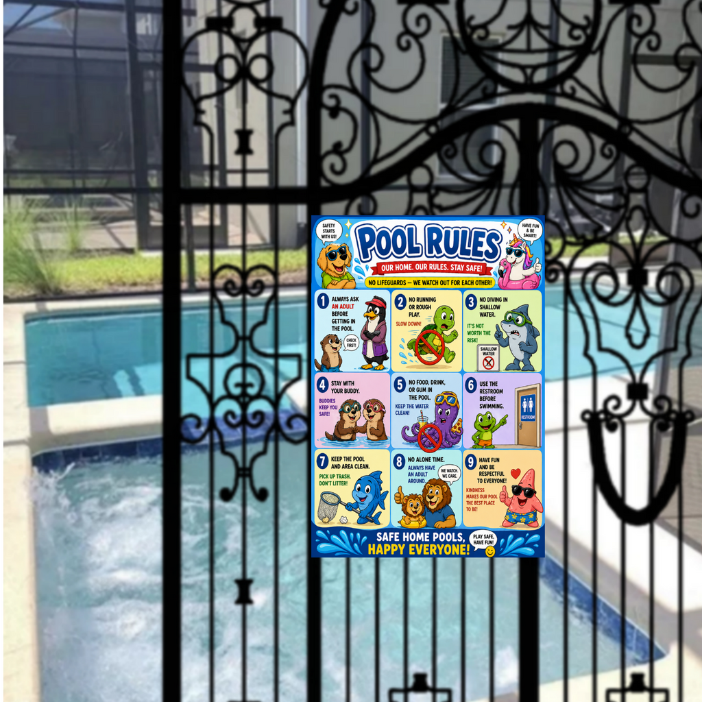 Kids Pool Rules Sign 13x19 Laminated Pool Safety Poster Cartoon Swimming Rules Decor Backyard Family Pool Wall Art