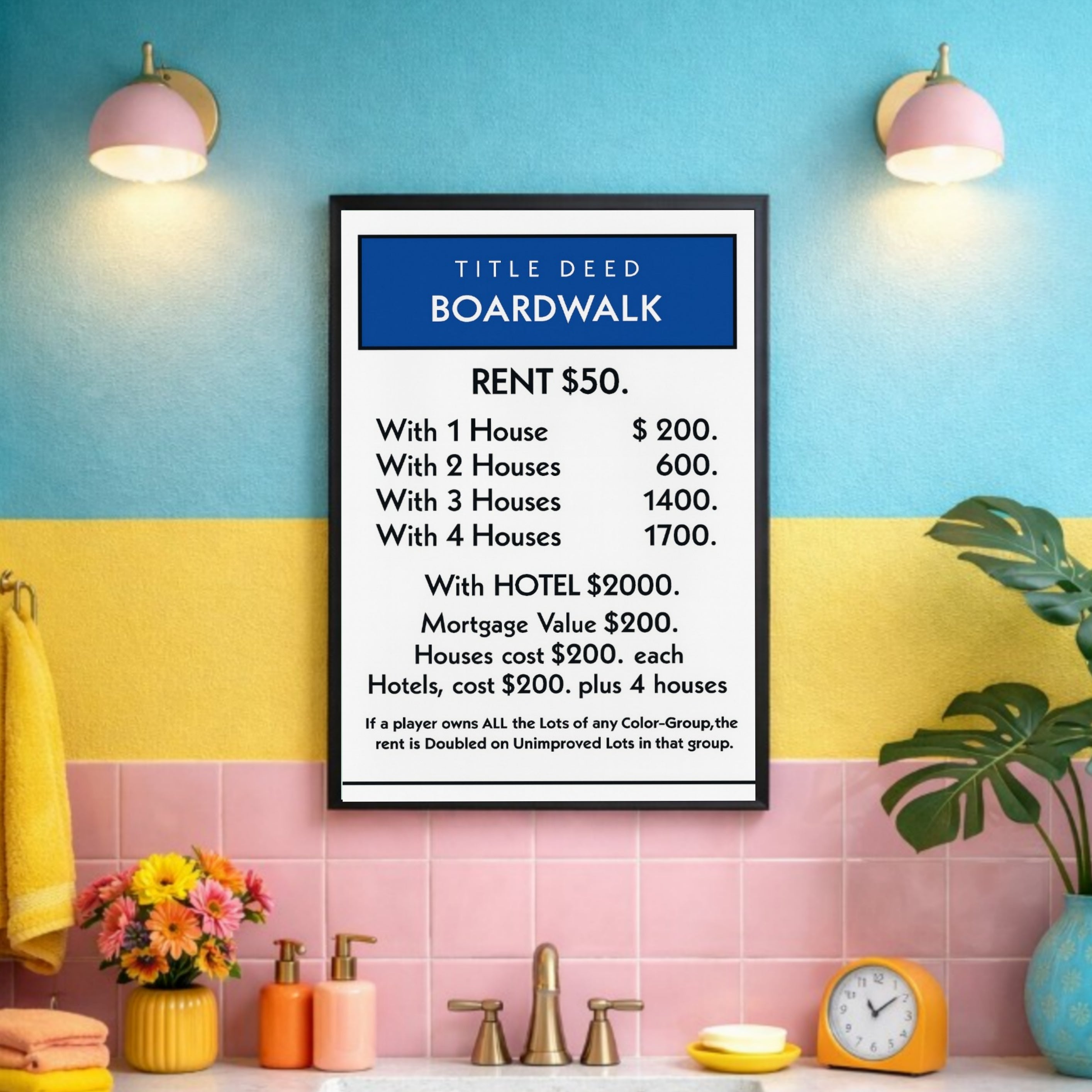 Boardwalk Title Deed Monopoly Laminated Print– Classic Game Inspired Wall Art | 13x19 Laminated Print