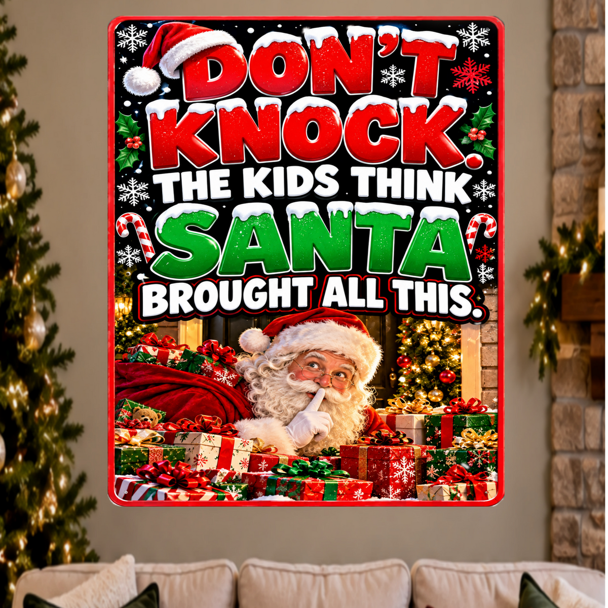 Funny Christmas Door Sign, Don’t Knock Santa 13x19 Laminated Holiday Home Decor