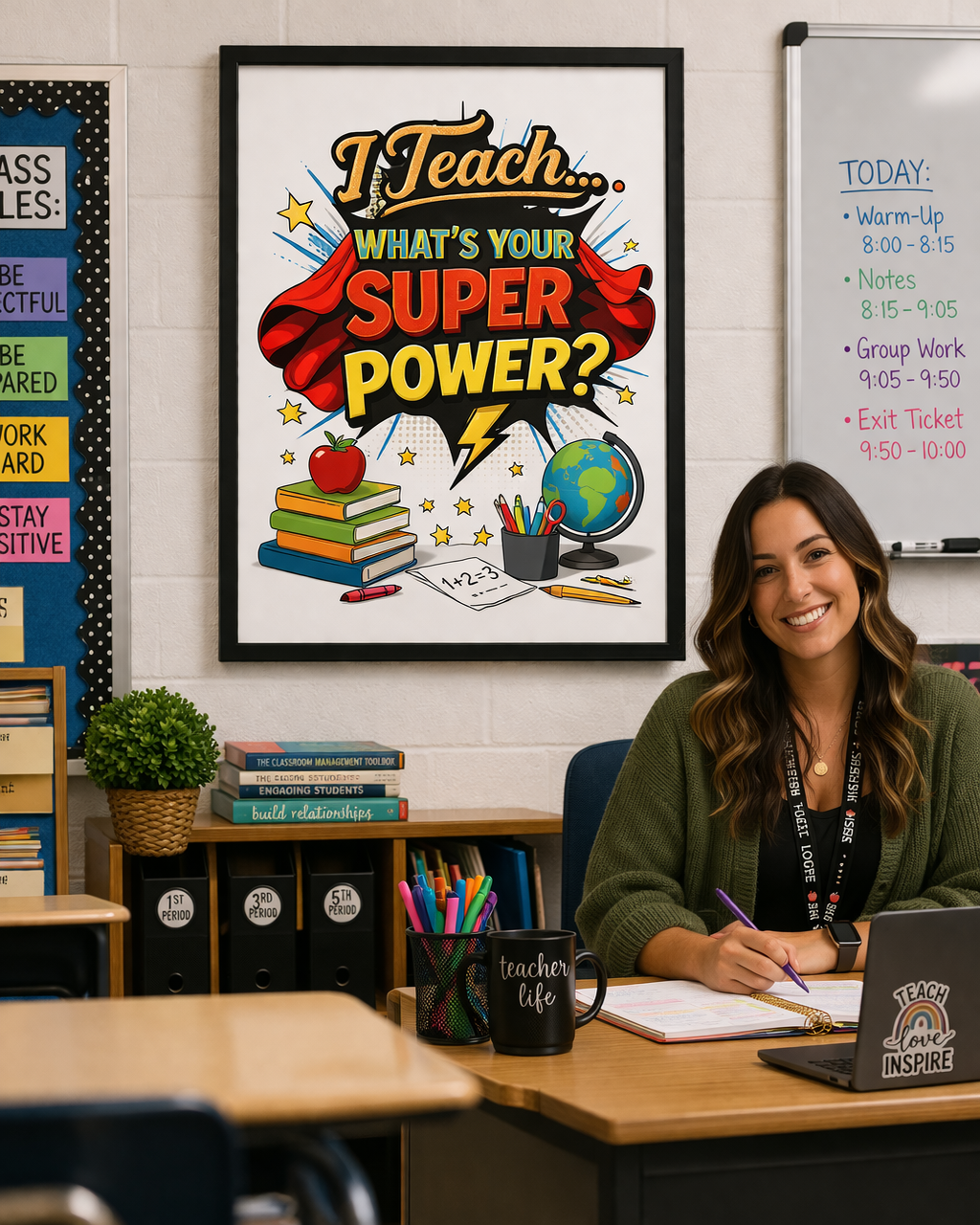 Teacher Superpower Sign Classroom Decor Motivational Poster 13x19 Laminated Teacher Wall Art School Inspiration Sign