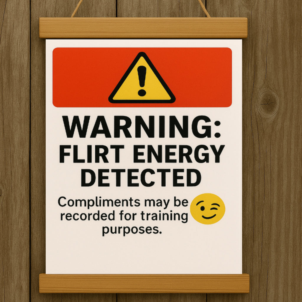 Warning: Flirt Energy Detected Sign – Funny Flirty Wall Art | Humor Decor for Office, Bedroom or Studio 13x19in
