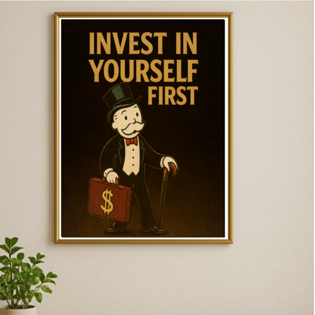 Invest In Yourself First Wall Sign – Entrepreneur Motivation Decor | Money Mindset Office Wall Art 13x19in