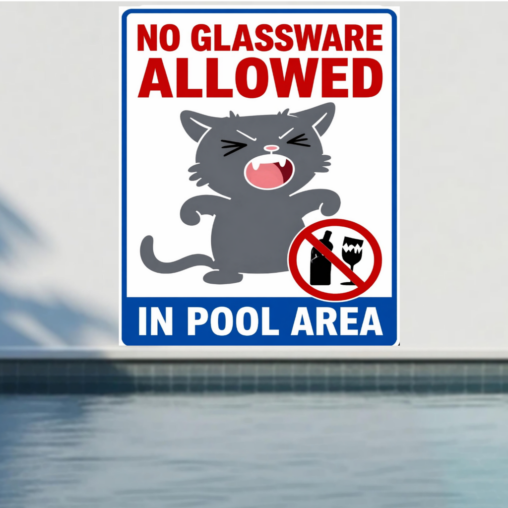 No Glassware Allowed In Pool Area Funny Pool Sign 13x19 Laminated Pool Rules Decor Backyard Pool Safety Sign