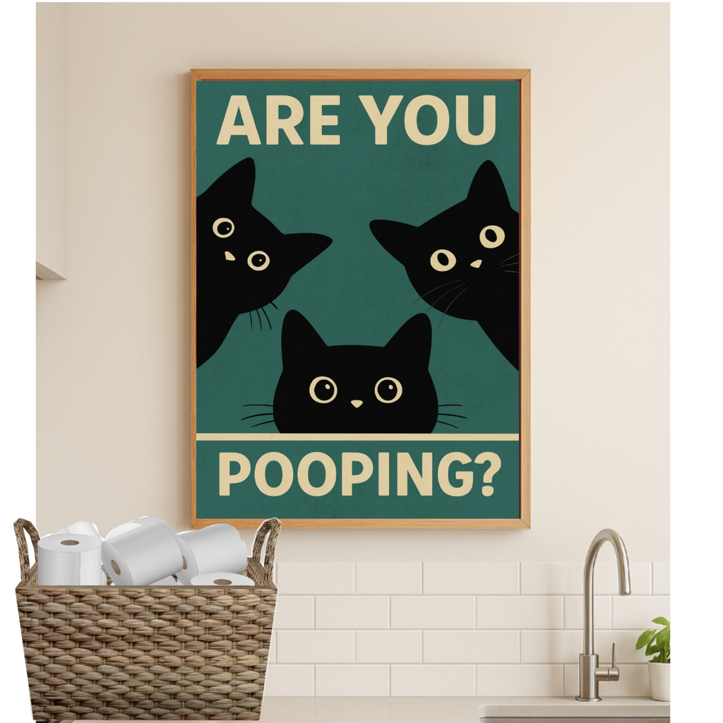 Are You Pooping? Funny Cat Bathroom Sign – Humor Wall Decor for Restroom or Guest Bathroom 13x19in