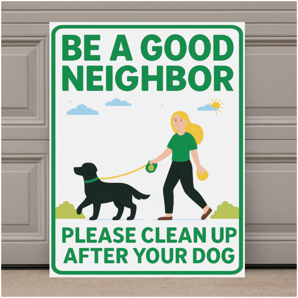 Be a Good Neighbor Clean Up After Your Dog Sign – Pet Owner Courtesy Yard Sign 13x19in Laminated Print