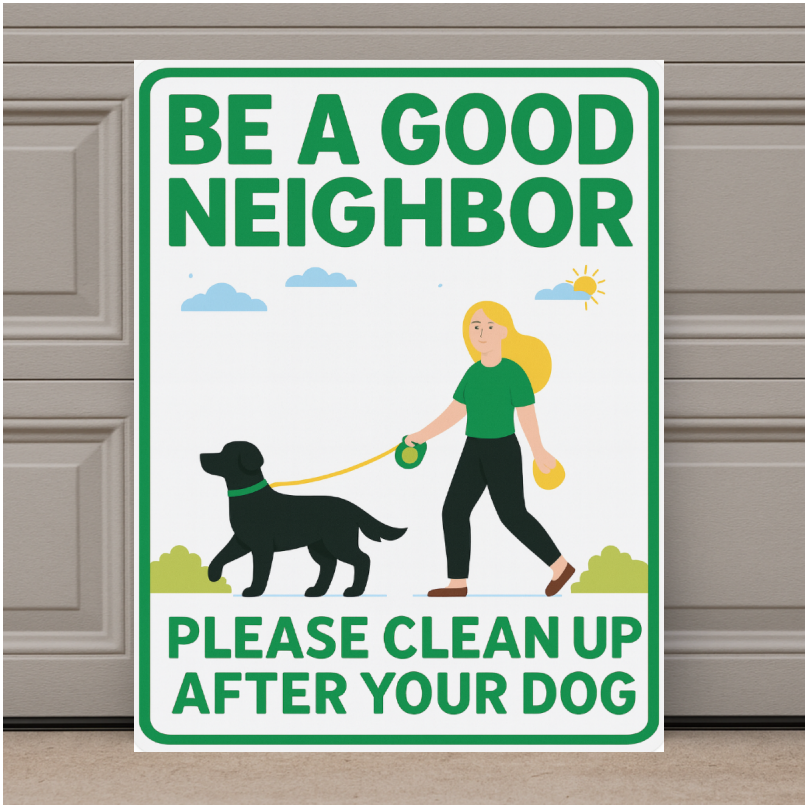 Be a Good Neighbor Clean Up After Your Dog Sign – Pet Owner Courtesy Yard Sign 13x19in Laminated Print