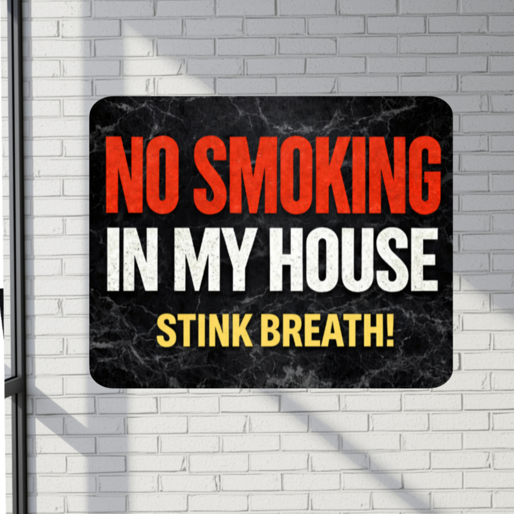 No Smoking In My House Stink Breath Sign – Funny No Smoking Sign Home Decor, No Smoking Wall Art, Laminated Door Sign 6x9in 19x13in