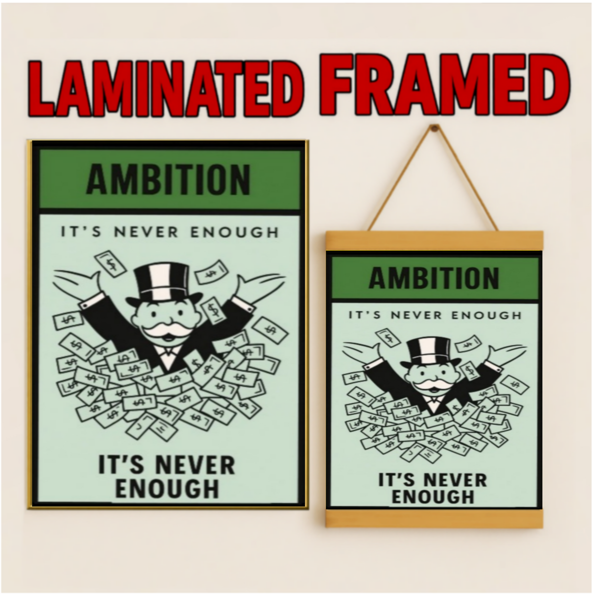 Ambition Motivational Poster – It’s Never Enough | Entrepreneur Mindset Wall Art 13x19in