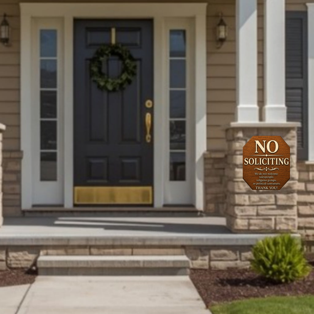 Real Wood No Soliciting Sign 12x12 Outdoor Wooden Door Sign Weather Sealed Front Porch Decor