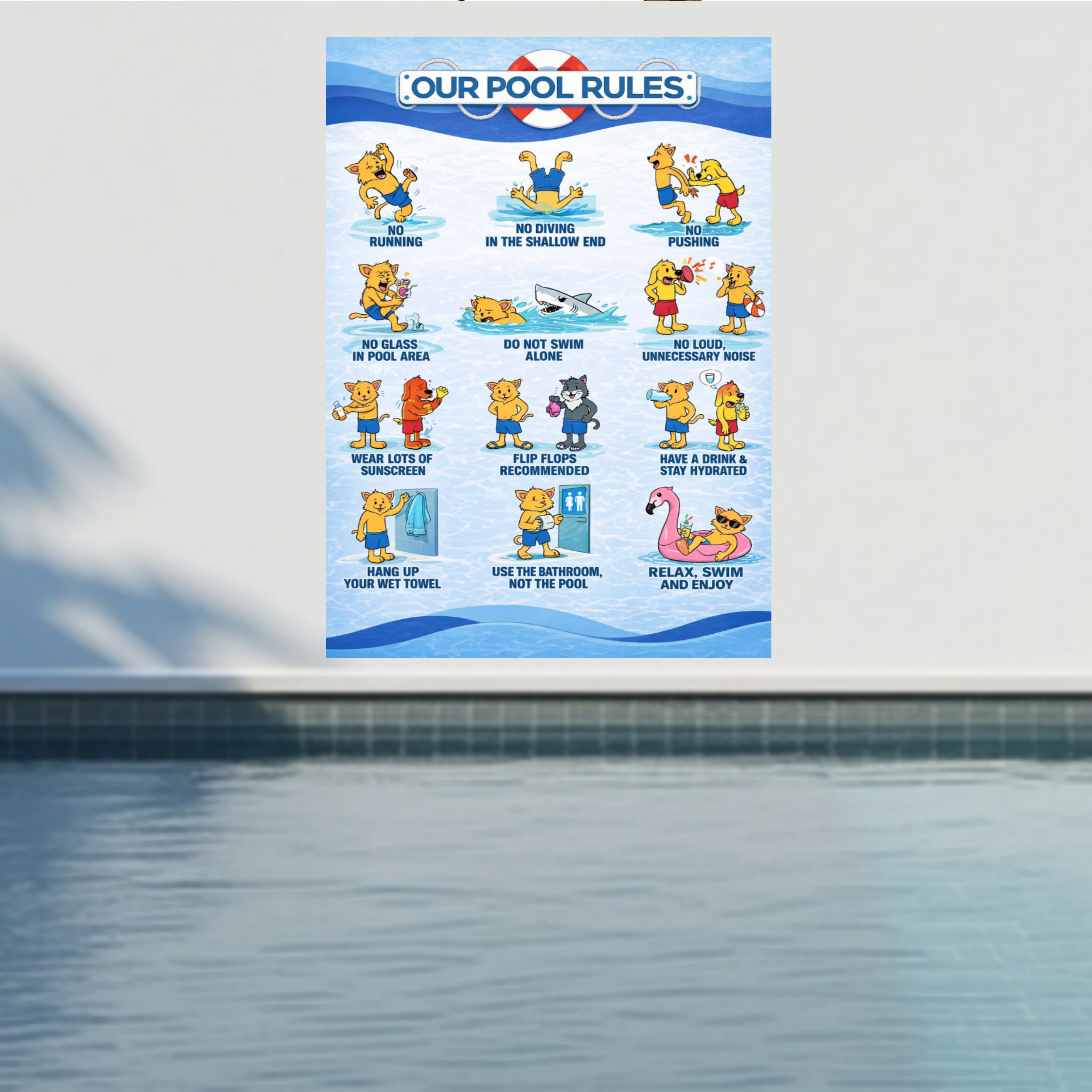Pool Rules Sign 13x19 Laminated Funny Pool Safety Poster Kids Pool Rules Sign Backyard Pool Decor Family Pool Sign