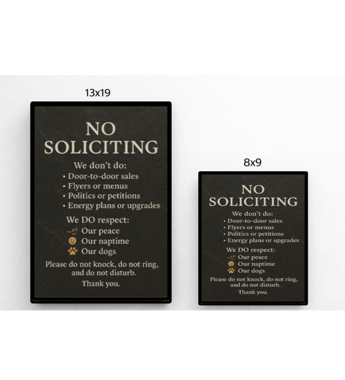 Elegant No Soliciting Sign – Respect Our Peace Door Sign  Modern Minimalist Home Entry Decor (13x19 & 8x9)