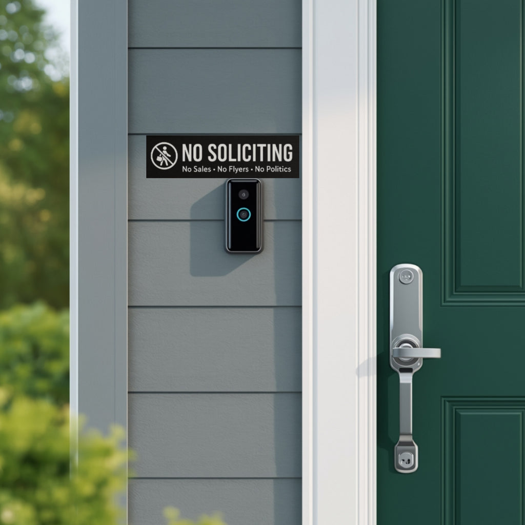 No Soliciting Sign Modern Door Sign  4x6in Laminated Aluminum Backing backing Home Security Warning Sign Minimalist Decor