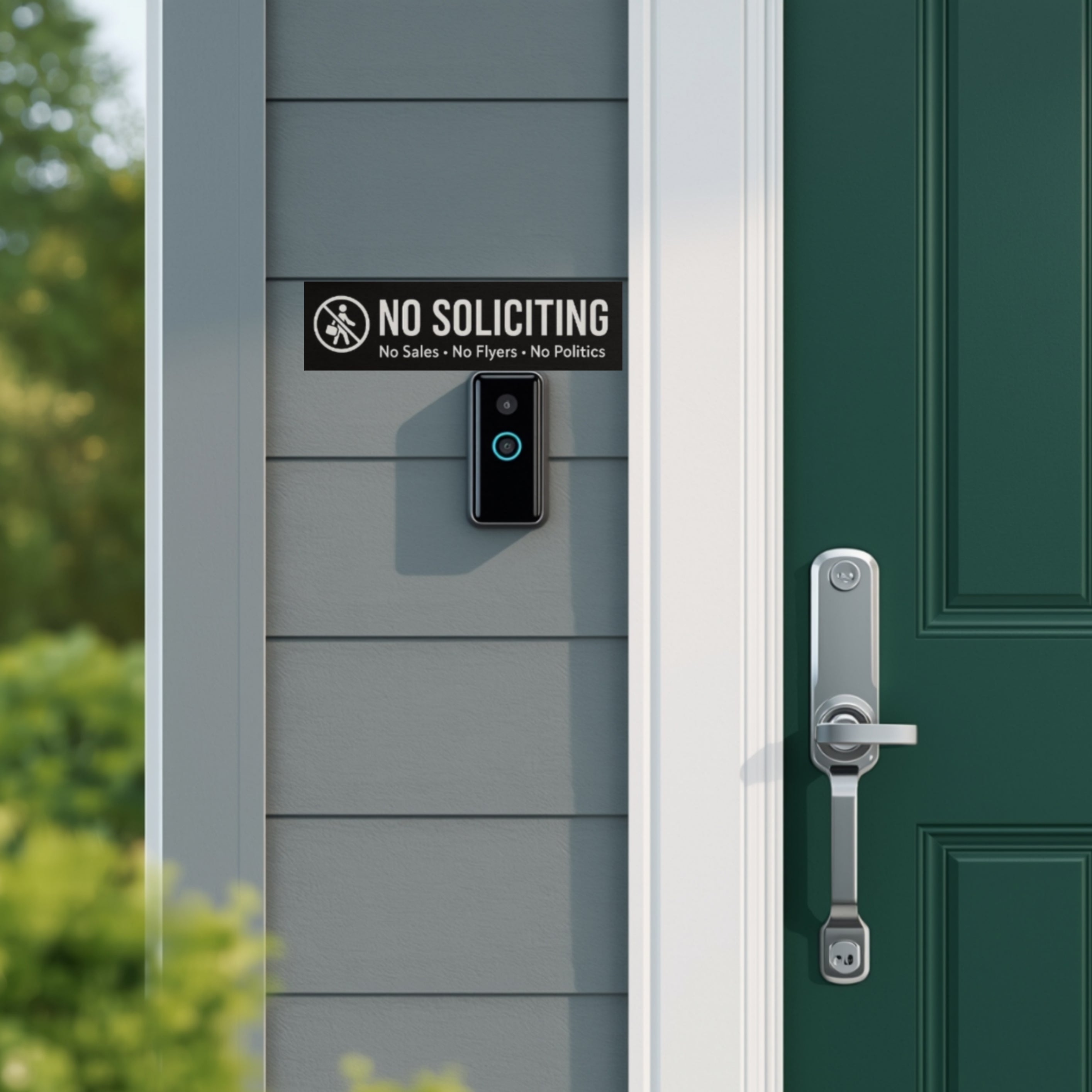 No Soliciting Sign Modern Door Sign  4x6in Laminated Aluminum Backing backing Home Security Warning Sign Minimalist Decor