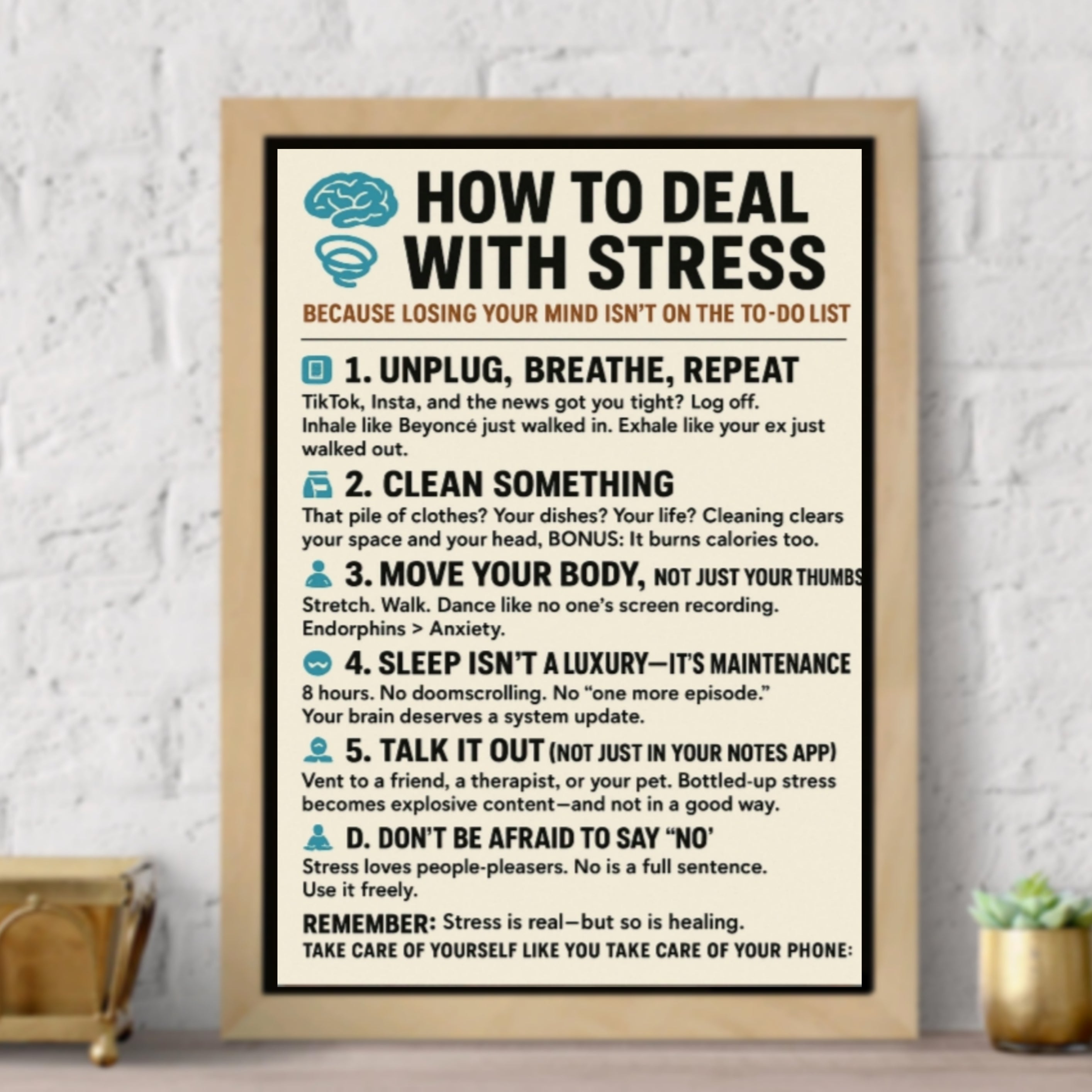 How To Deal With Stress Poster 13x19 Laminated Mental Health Wall Art Motivational Self Care Sign Anxiety Relief Decor Office Home