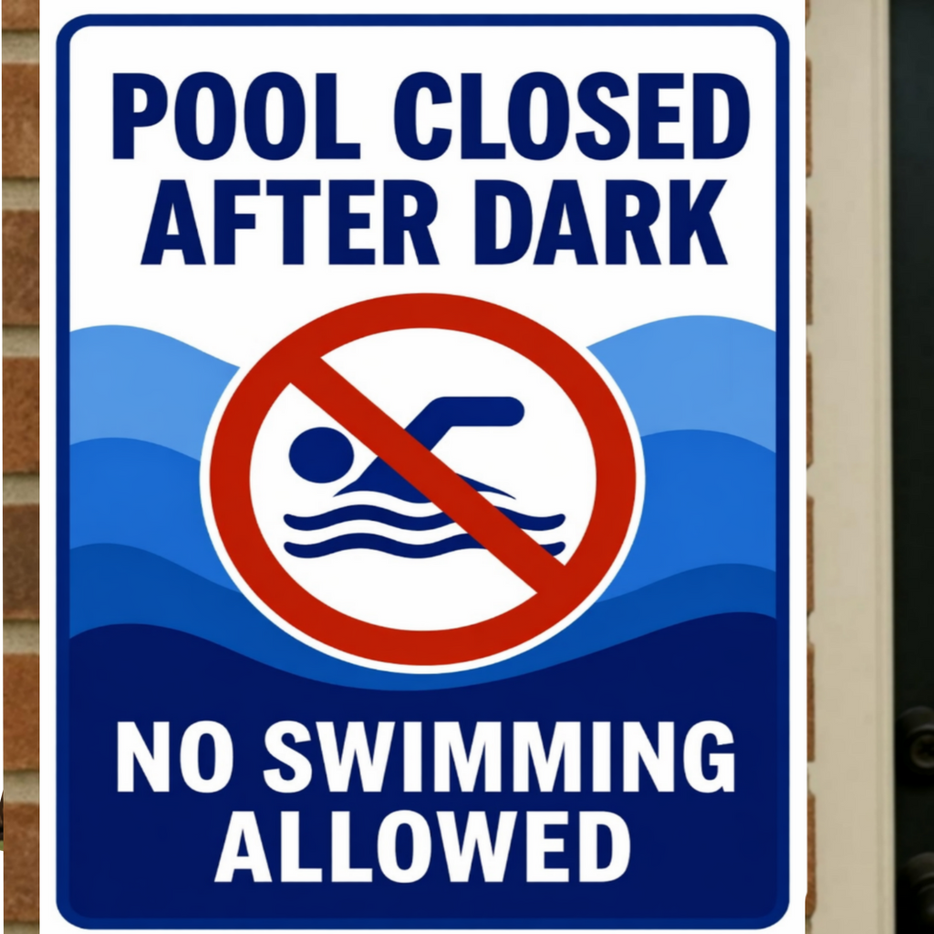 Pool Closed After Dark No Swimming Allowed Sign 13x19 Laminated Pool Rules Decor Backyard Pool Safety Sign