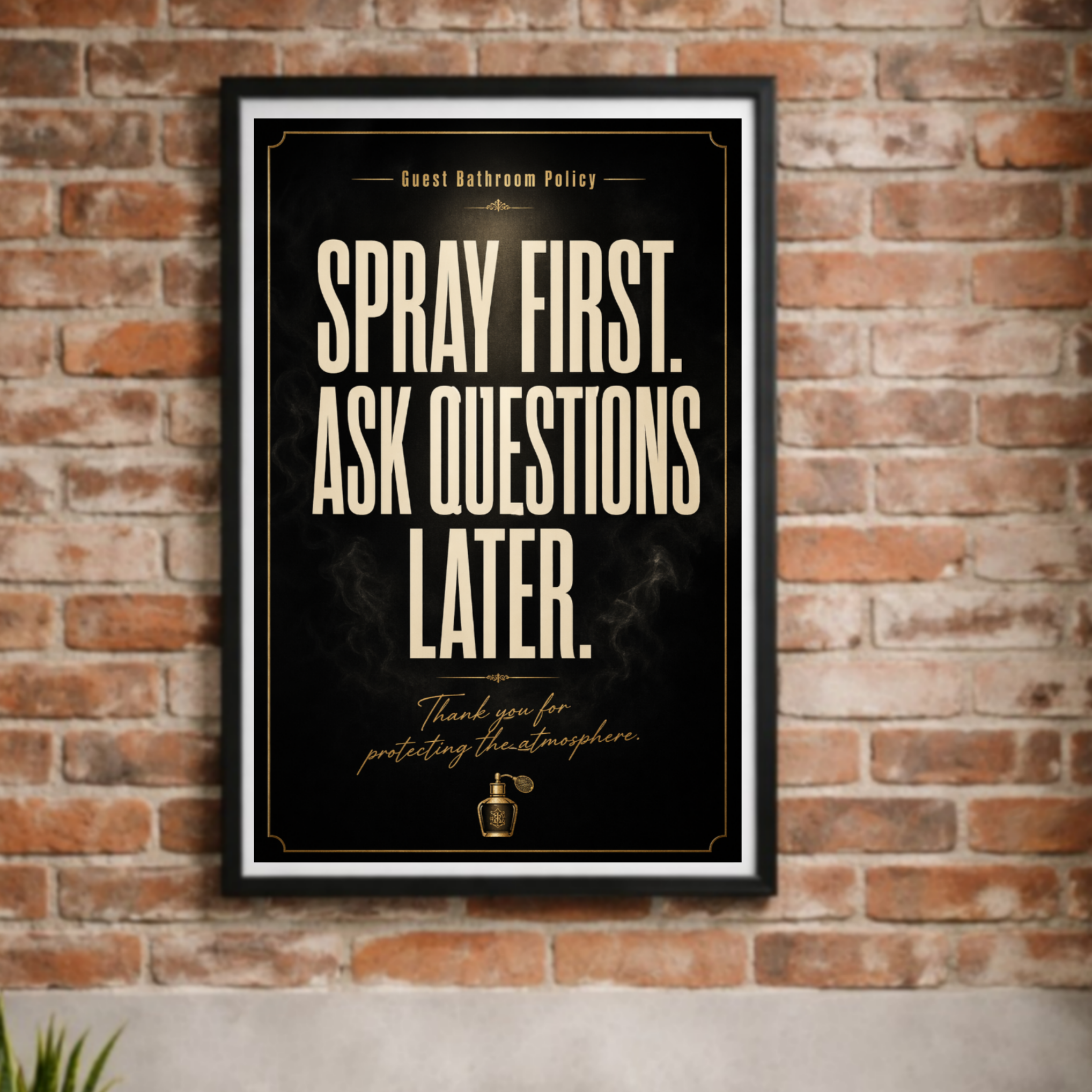 Spray First Ask Questions Later Bathroom Sign 13x19 Laminated Funny Bathroom Wall Art Guest Bathroom Decor Restroom Humor Sign