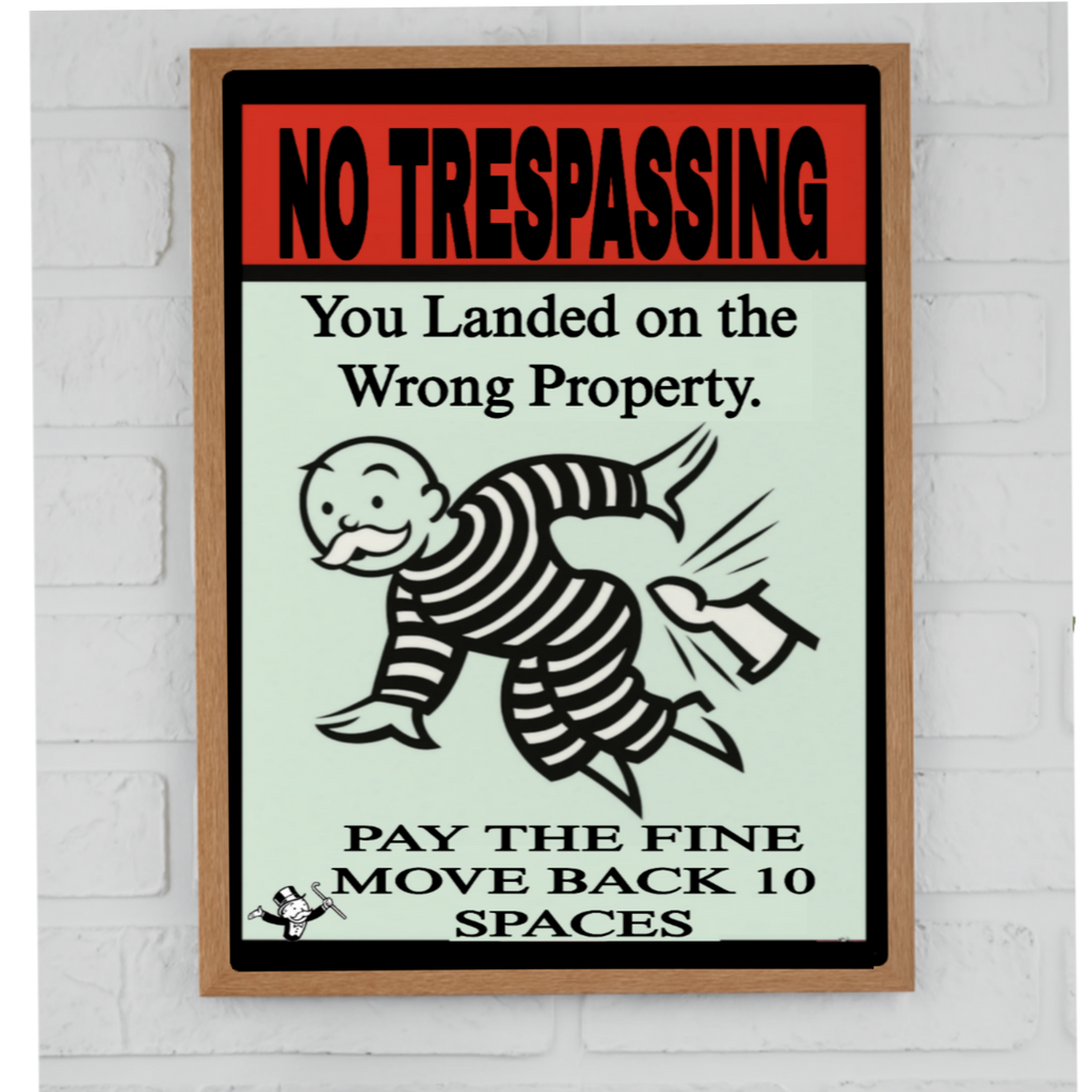 No Trespassing Sign – You Landed on the Wrong Property | Laminated Warning Sign | Fence & Property Security Decor 13x19in