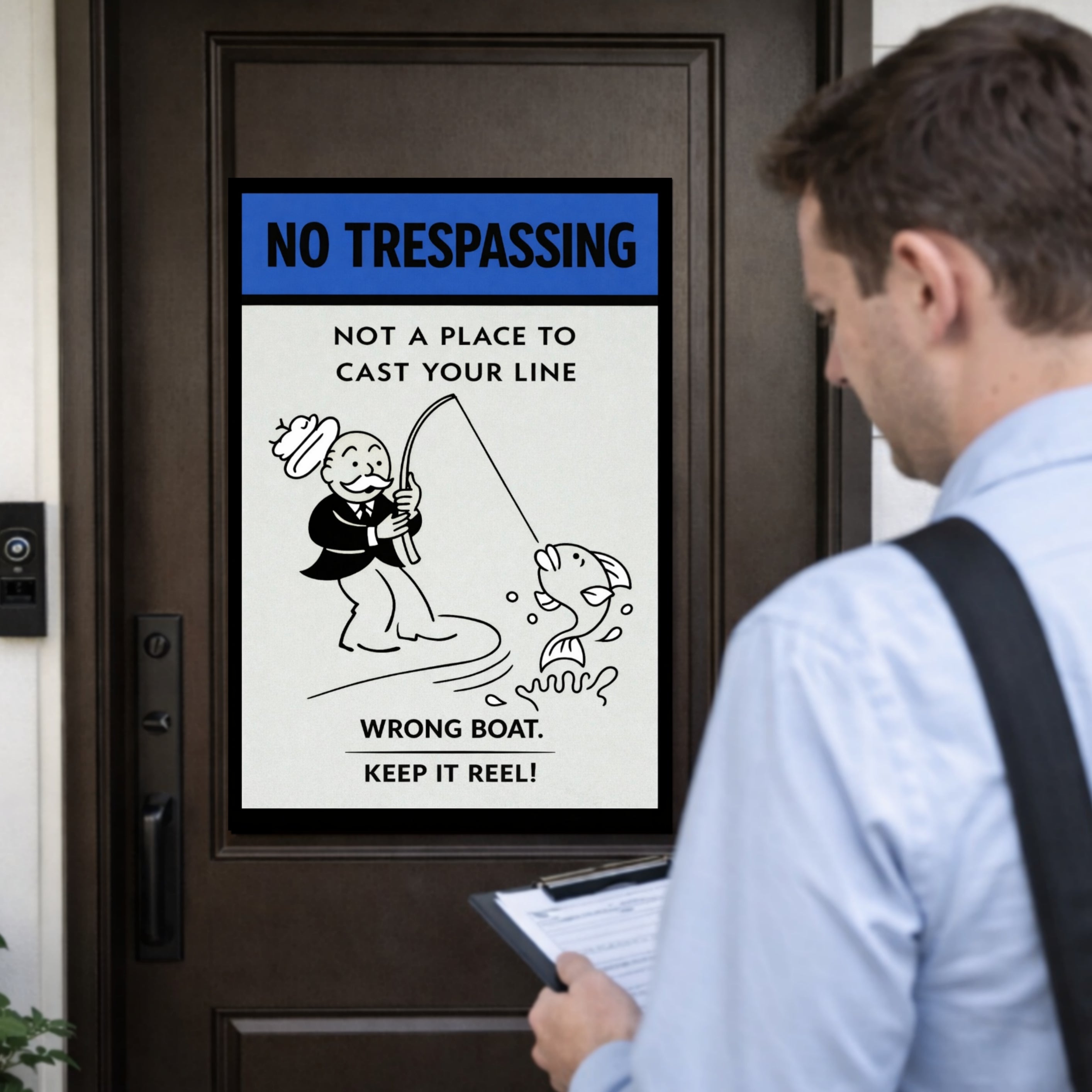 No Trespassing Fishing Sign Funny Keep It Reel Sign 13x19 Laminated Property Warning Sign Outdoor Home Security Decor