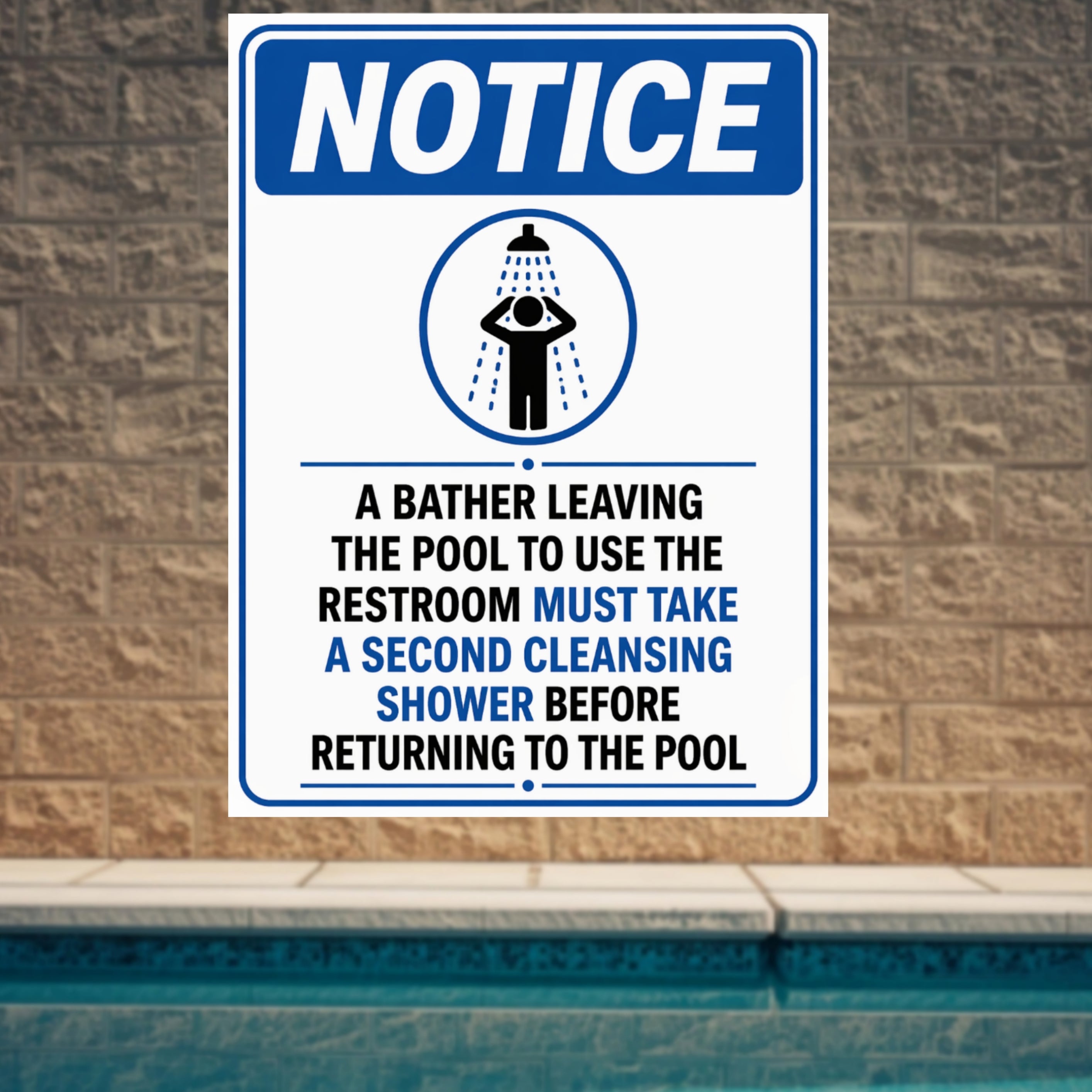 Pool Shower Notice Sign | 13x19 Laminated Swimming Pool Hygiene & Safety Wall Sign