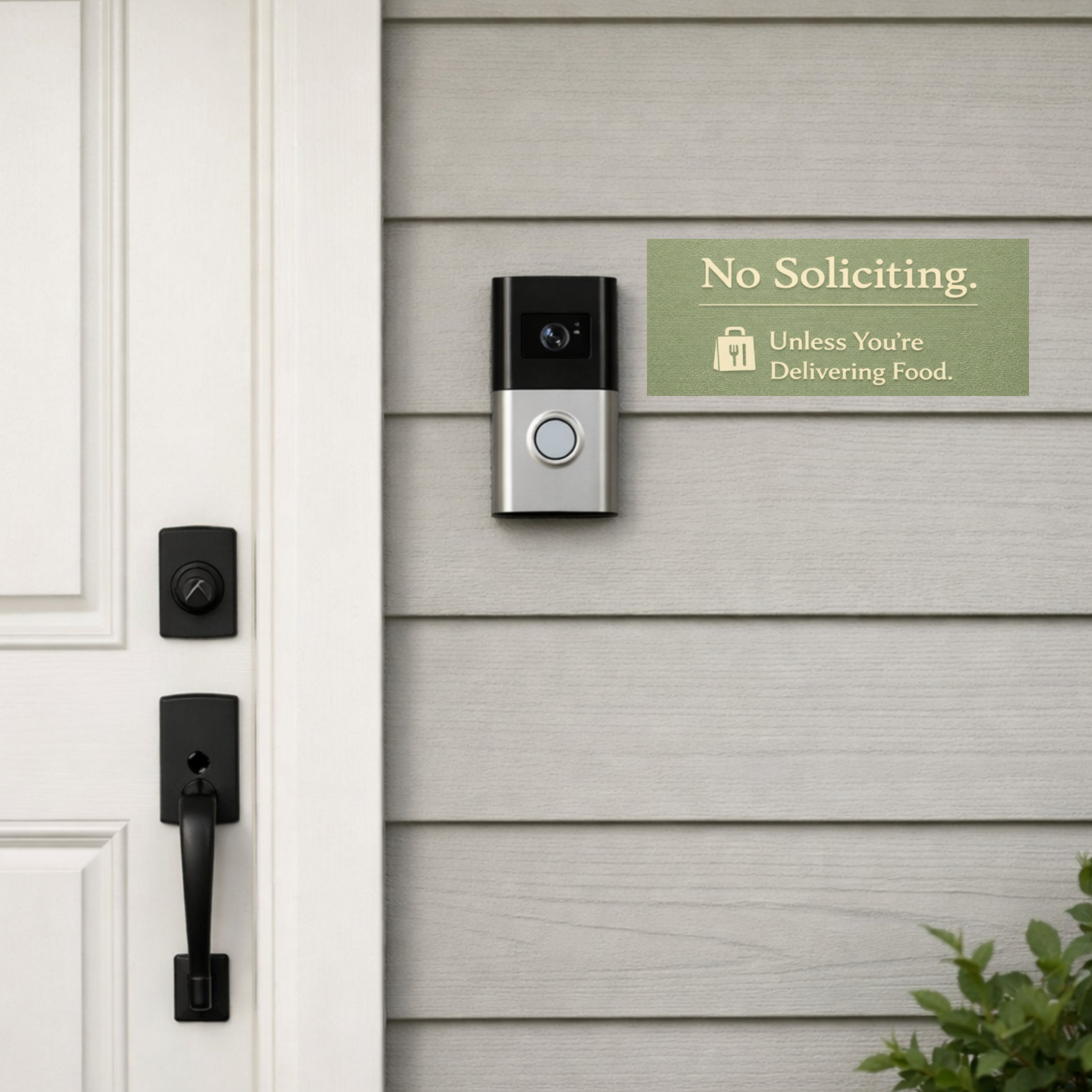 NO SOLICITING UNLESS YOU'RE DELIVERING FOOD, LAMINATED, ALUMINUM BACKING 4X6