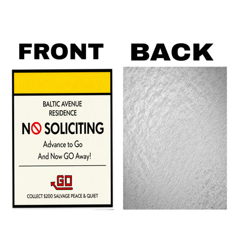 Baltic Avenue No Soliciting Sign – Funny Monopoly Inspired Door Sign | “Advance to Go… Now Go Away” | 6x9 or 4x9