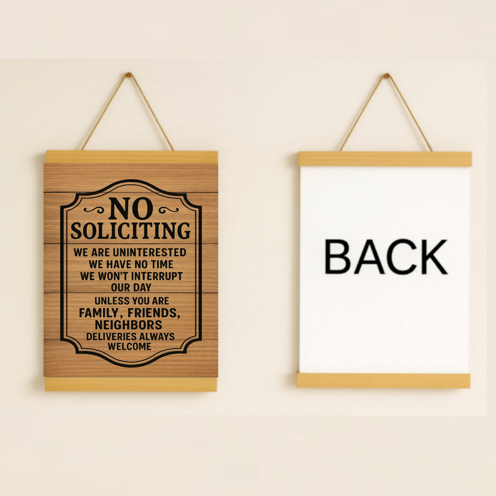 No Soliciting Door Sign – Laminated or Framed Front Door Warning | Rustic Wood Style Home Entry Sign