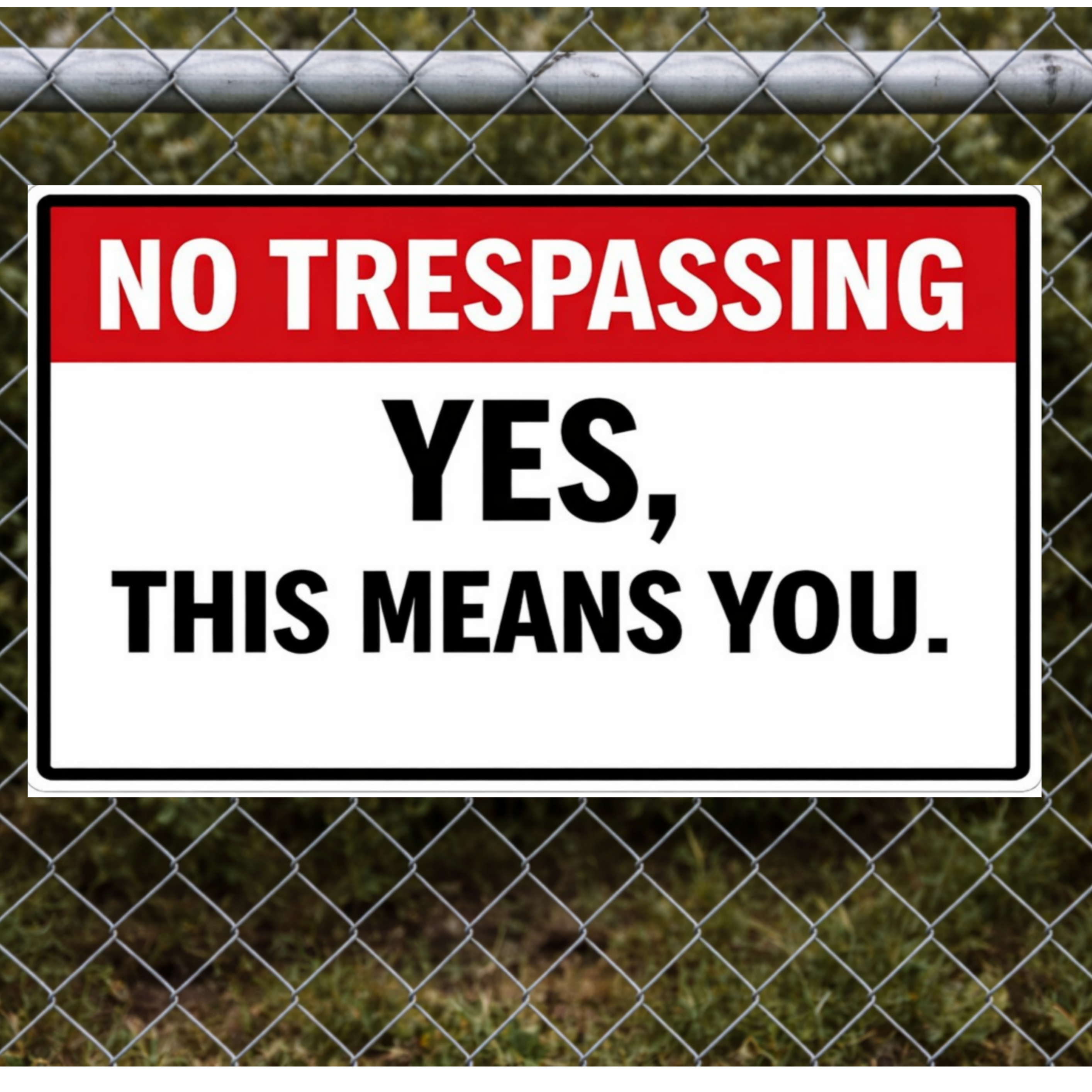 No Trespassing Sign Funny Yes This Means You 13x19 Laminated Outdoor Sign Bold Warning Door Sign Yard Security Sign Home Protection Decor