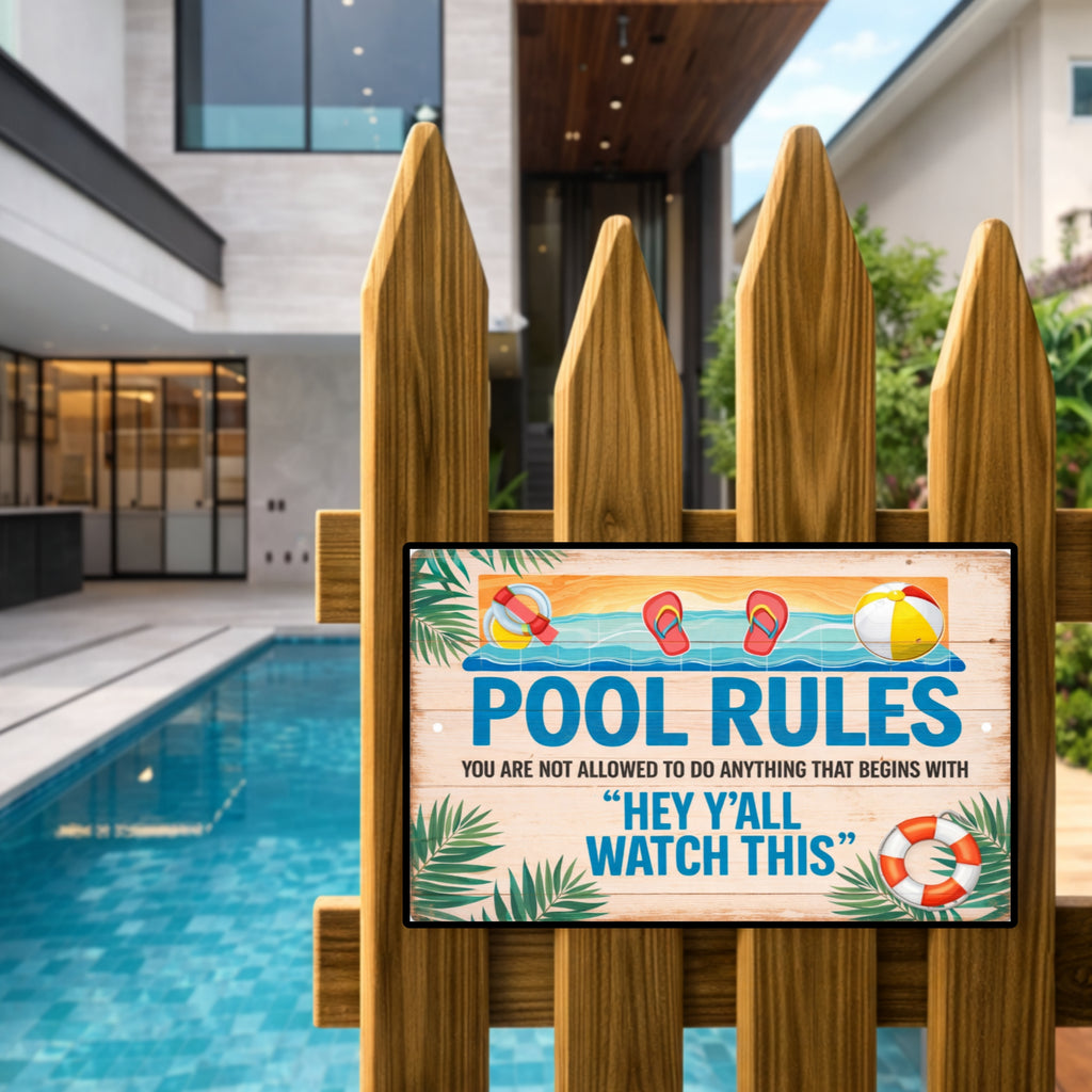 Funny Pool Rules Sign Hey Yall Watch This Sign 13x19 Laminated Backyard Pool Decor Humor Pool Safety Sign