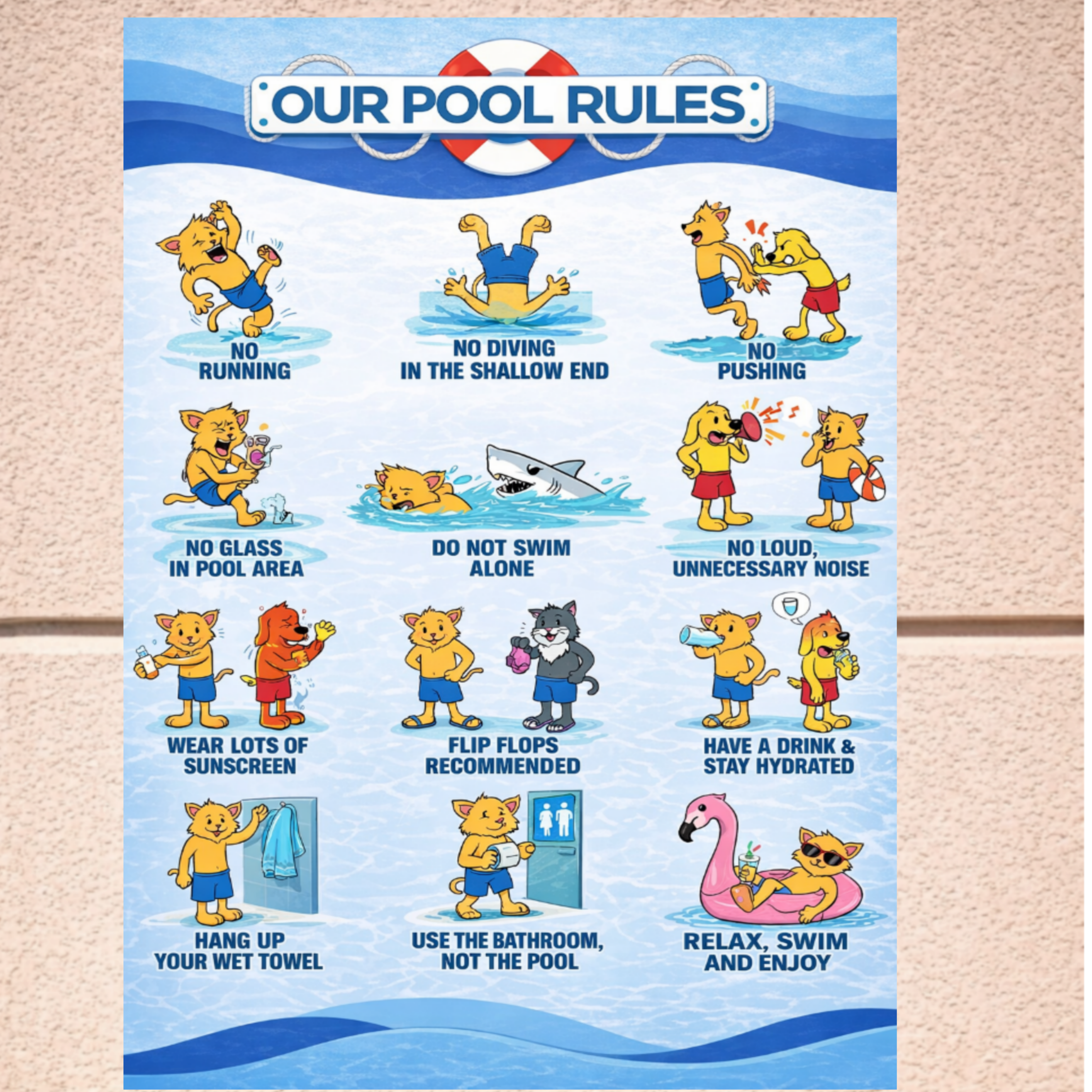 Pool Rules Sign 13x19 Laminated Funny Pool Safety Poster Kids Pool Rules Sign Backyard Pool Decor Family Pool Sign