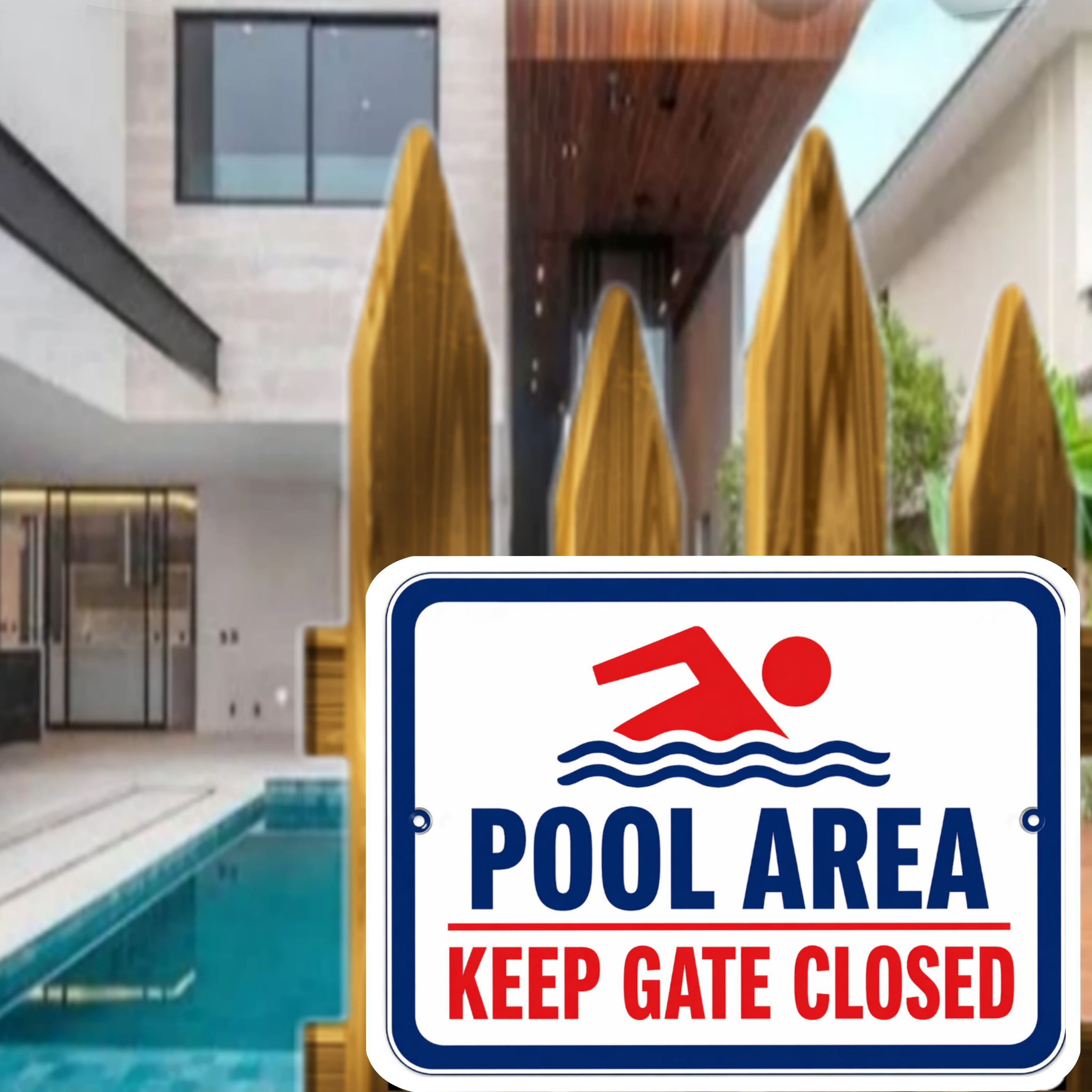 Pool Area Keep Gate Closed Sign 13x19 Laminated Pool Safety Decor Backyard Pool Warning Sign