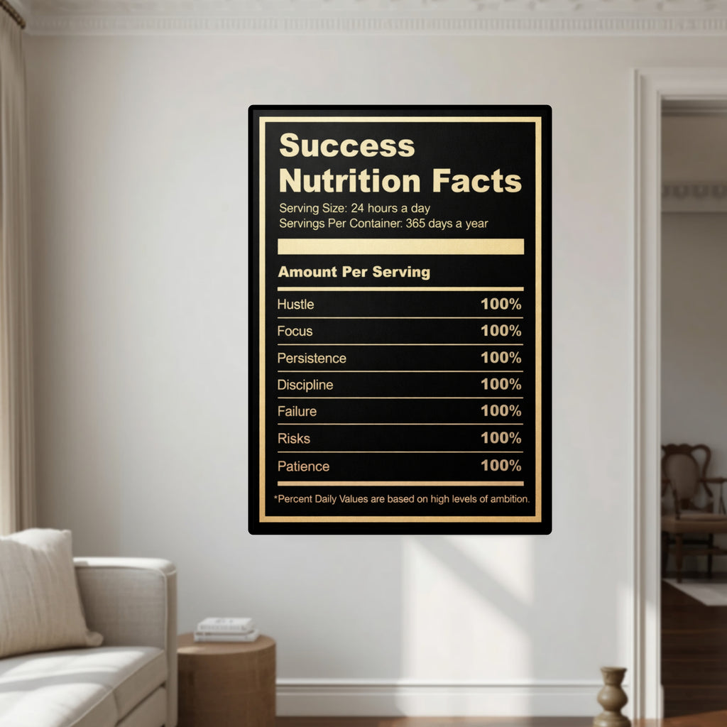 Success Nutrition Facts Laminated Print– Entrepreneur Motivation Wall Art | Hustle Mindset Decor 13x19in