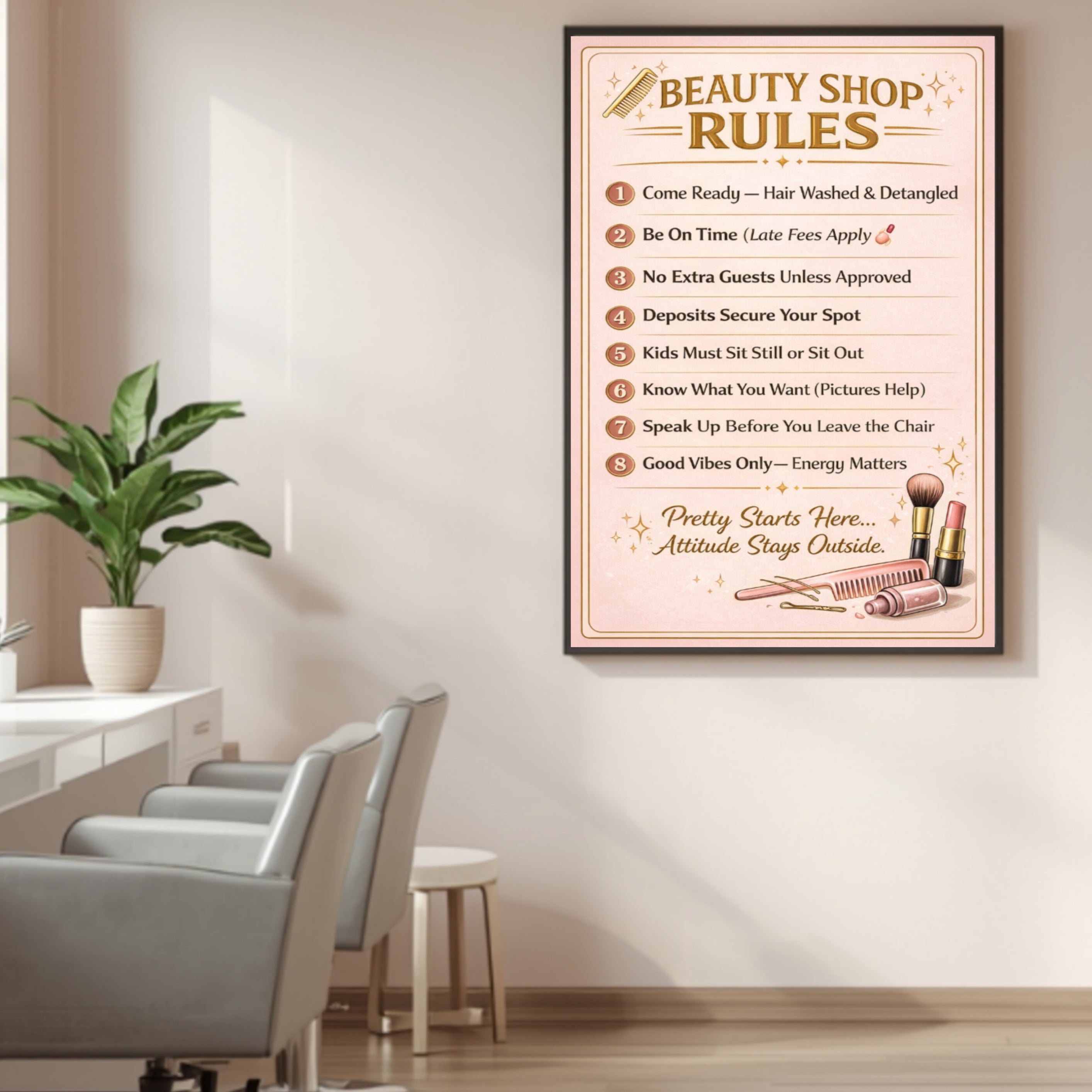 Beauty Shop Rules Sign Salon Policy Poster 13x19 Laminated Hair Salon Decor Professional Stylist Wall Art