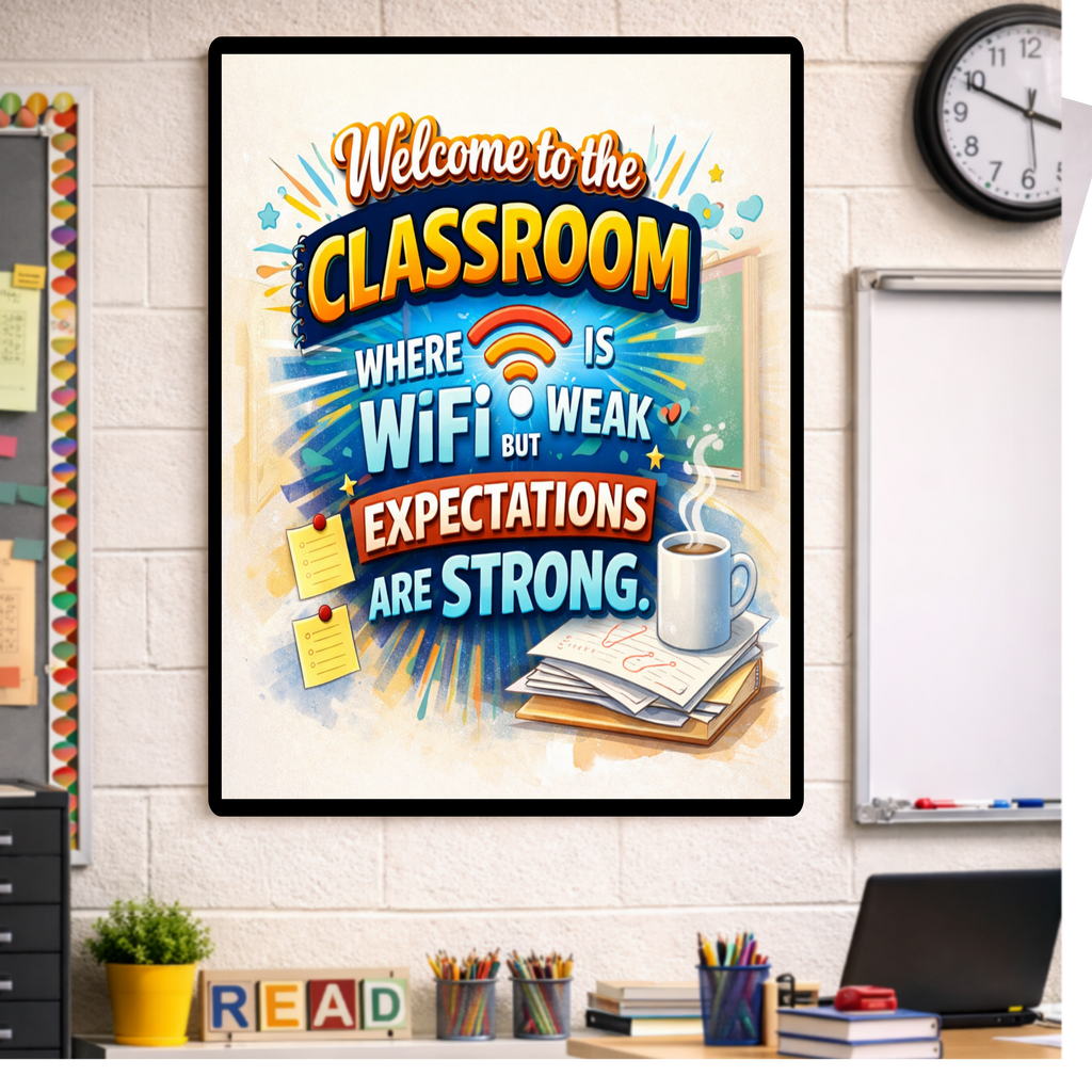 Funny Teacher Sign WiFi Weak Expectations Strong Classroom Decor 13x19 Laminated Teacher Humor Poster School Wall Art