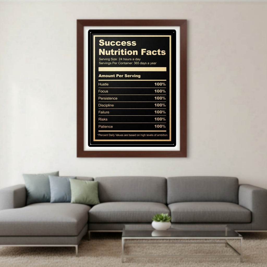 Success Nutrition Facts Laminated Print– Entrepreneur Motivation Wall Art | Hustle Mindset Decor 13x19in