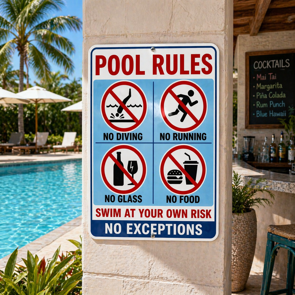 Pool Rules Sign No Diving No Running 13x19 Laminated Pool Safety Sign Backyard Pool Decor No Glass No Food Sign