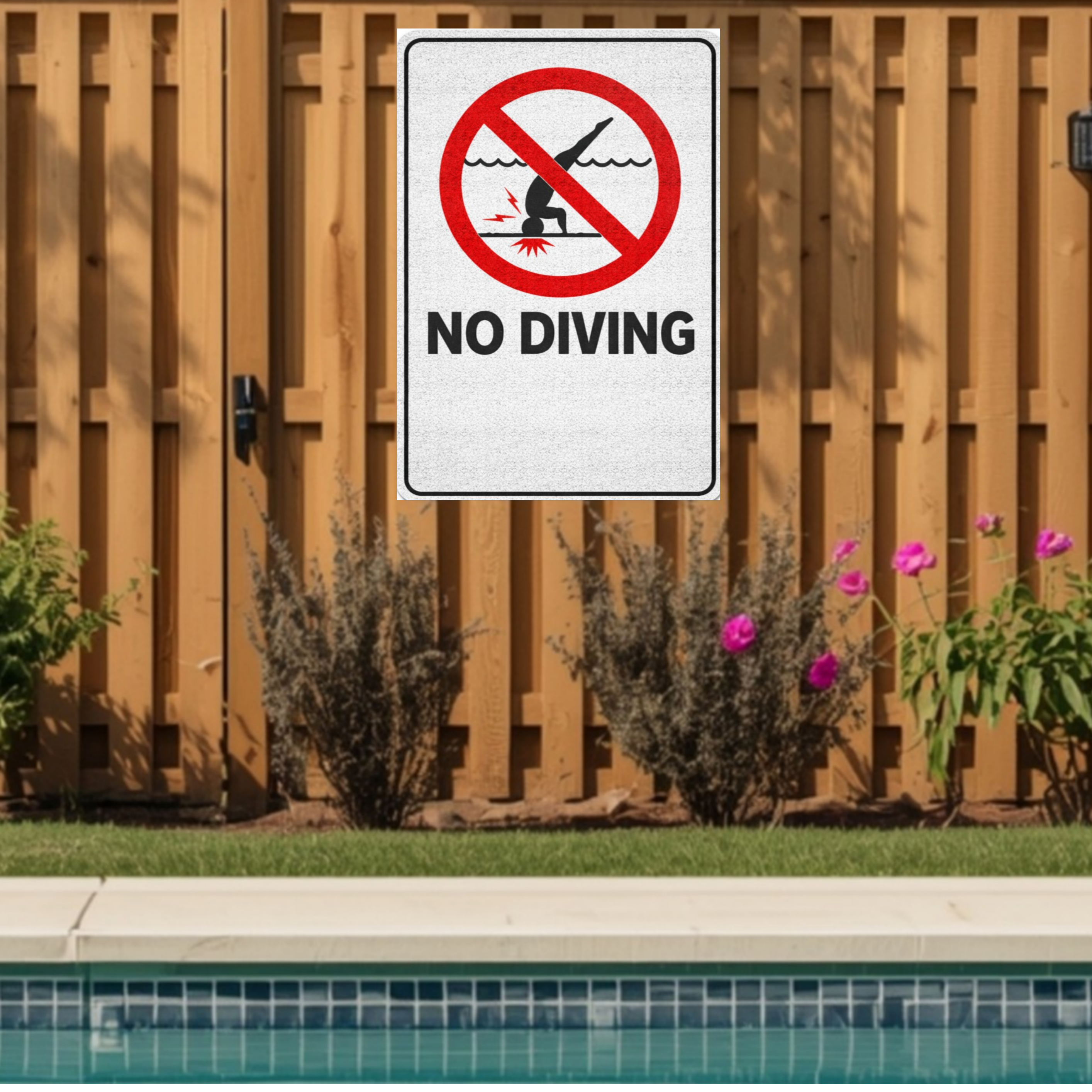 No Diving Pool Sign Safety Warning Poster 13x19 Laminated Pool Area Sign Outdoor Pool Rules Decor