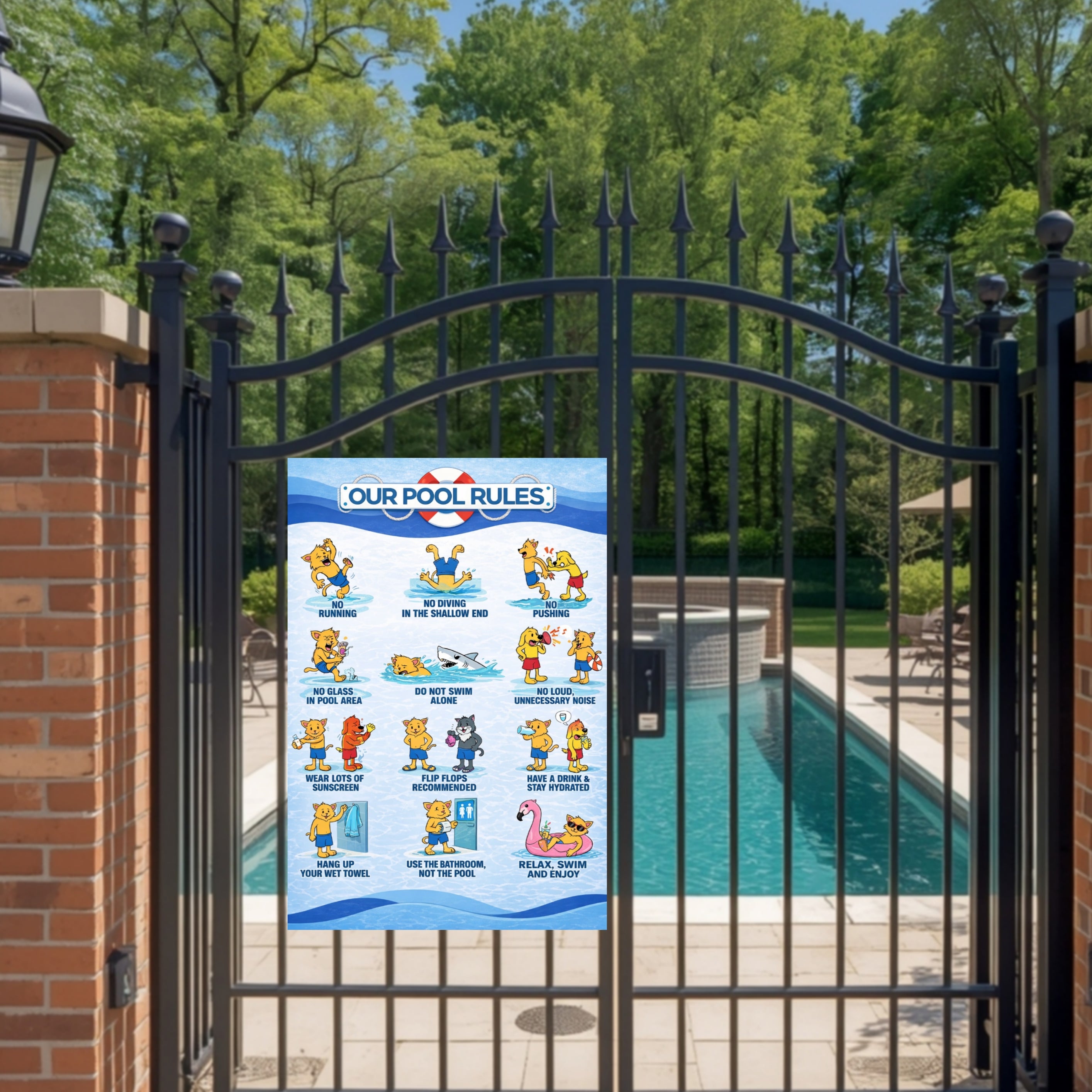 Pool Rules Sign 13x19 Laminated Funny Pool Safety Poster Kids Pool Rules Sign Backyard Pool Decor Family Pool Sign