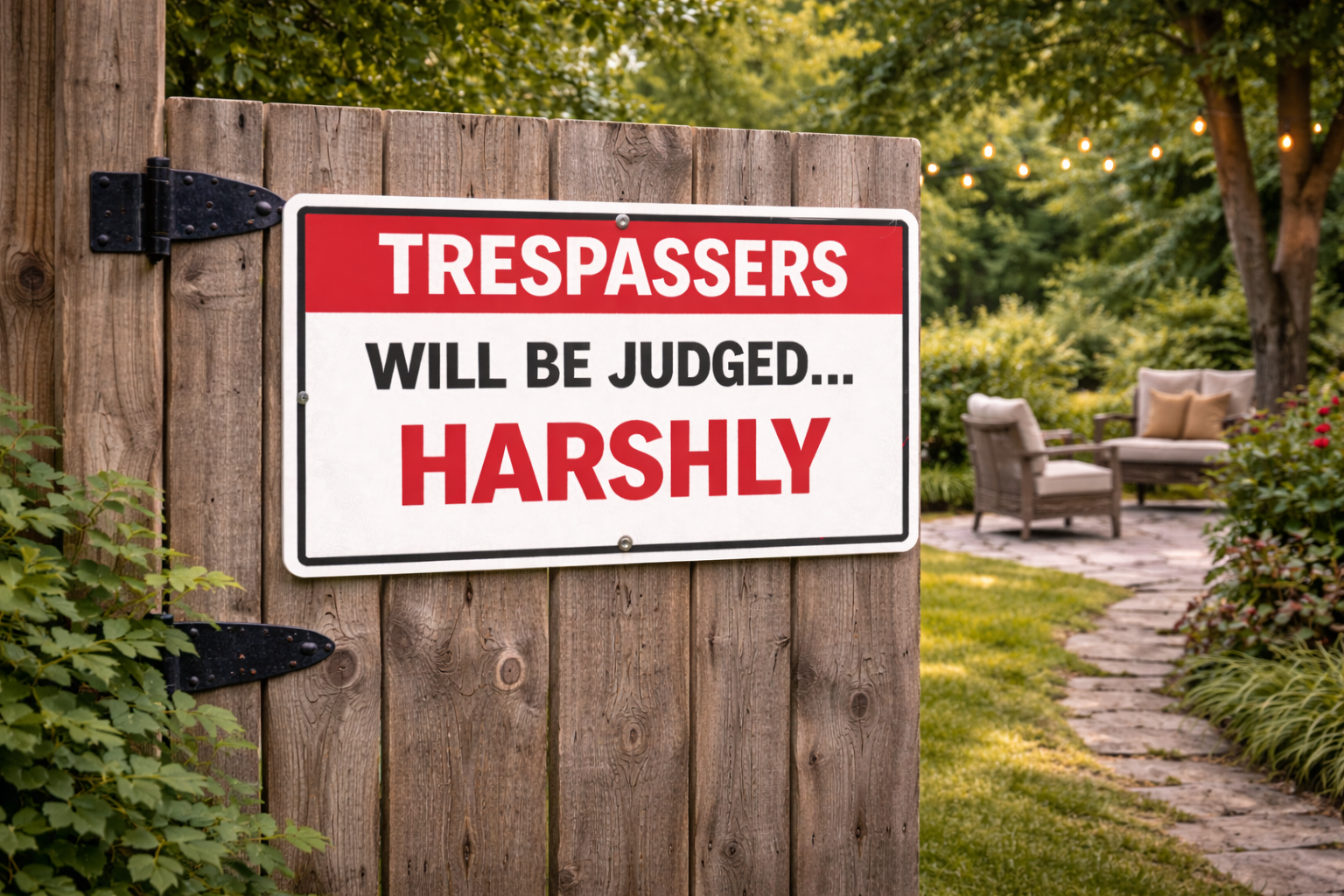 Trespassers Will Be Judged… Harshly Sign – 13x19 Laminated Warning Sign | Funny No Trespassing Sign | Fence, Gate, or Property Sign