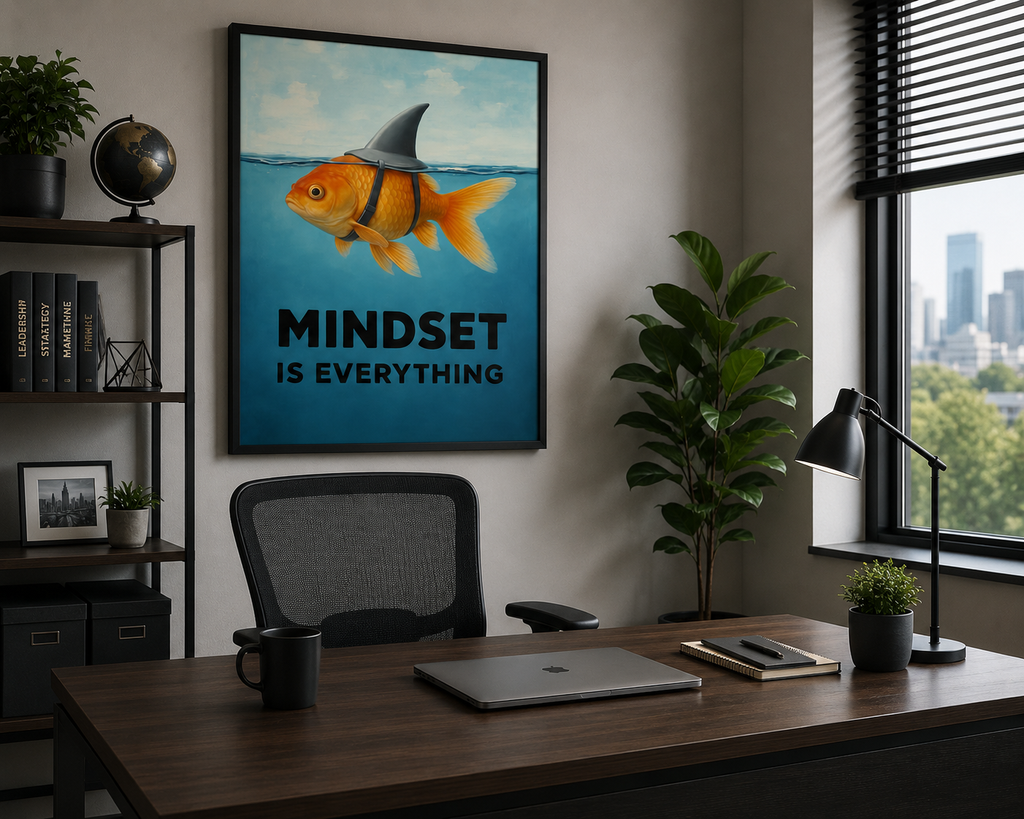 Mindset Is Everything Fish Wall Art – Motivational Laminated Print 13x19 – Inspirational Ocean Decor