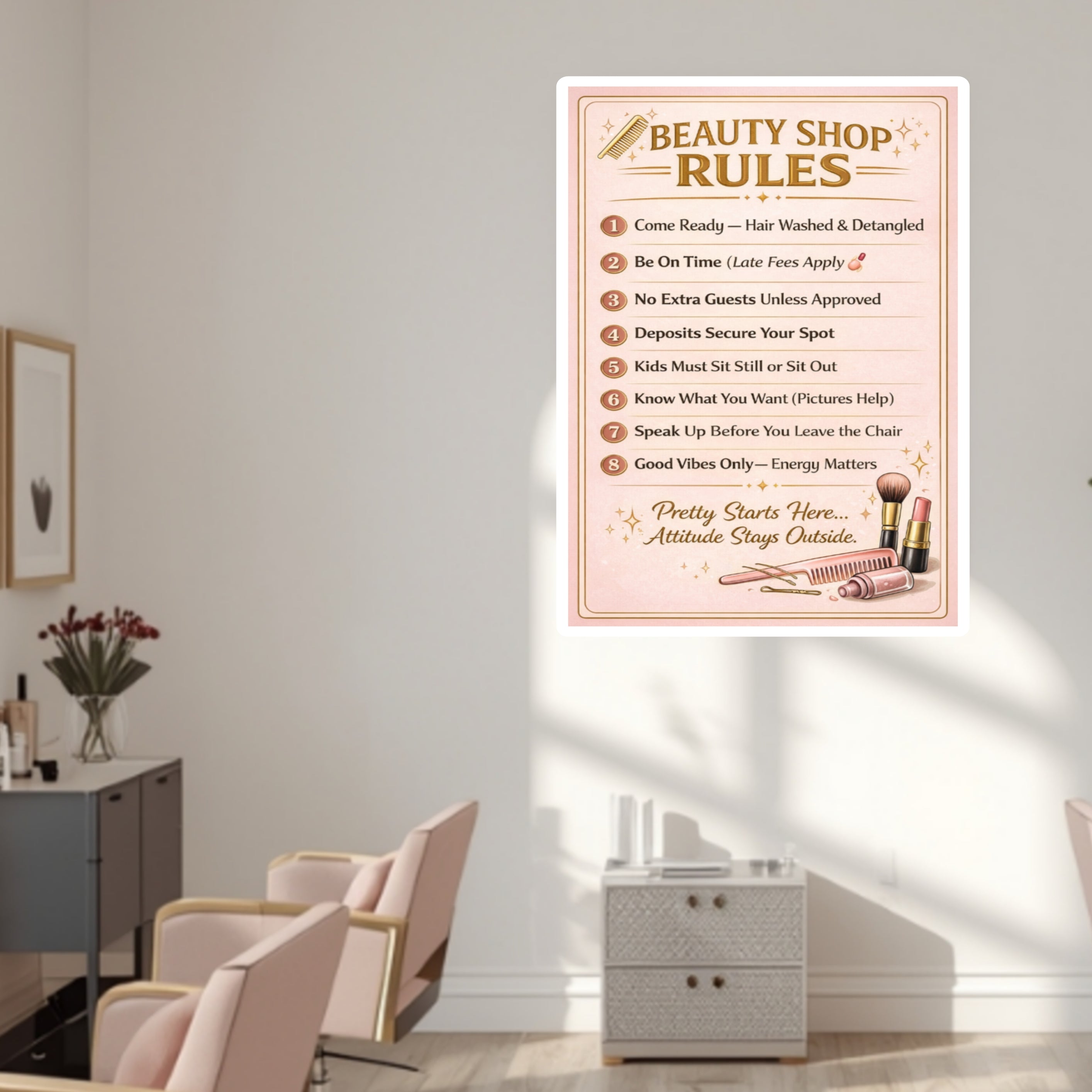Beauty Shop Rules Sign Salon Policy Poster 13x19 Laminated Hair Salon Decor Professional Stylist Wall Art
