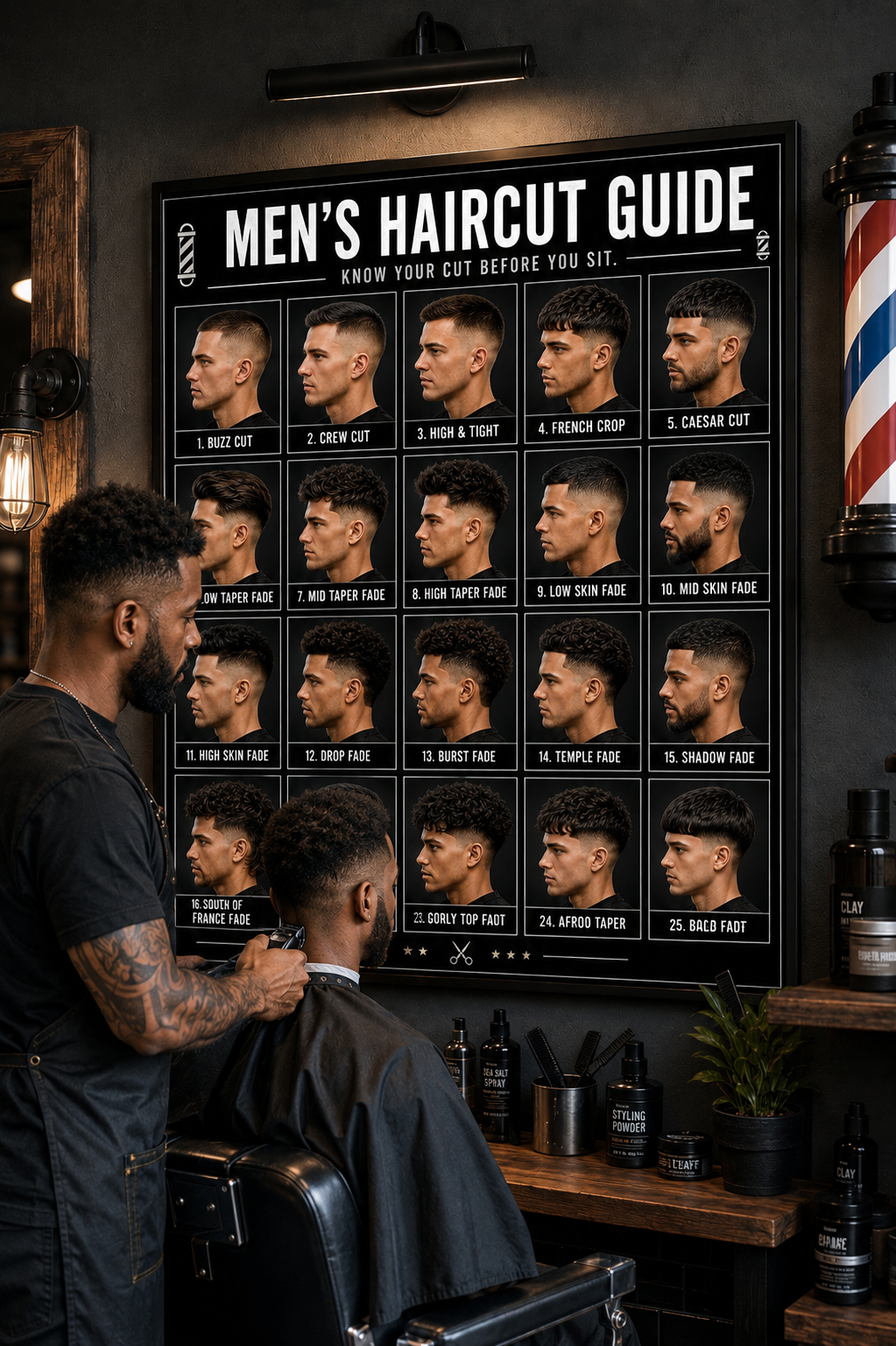 💈 MEN’S HAIRCUT GUIDE – 25 POPULAR STYLES
Give your barbershop a professional upgrade while making haircut consultations easier.