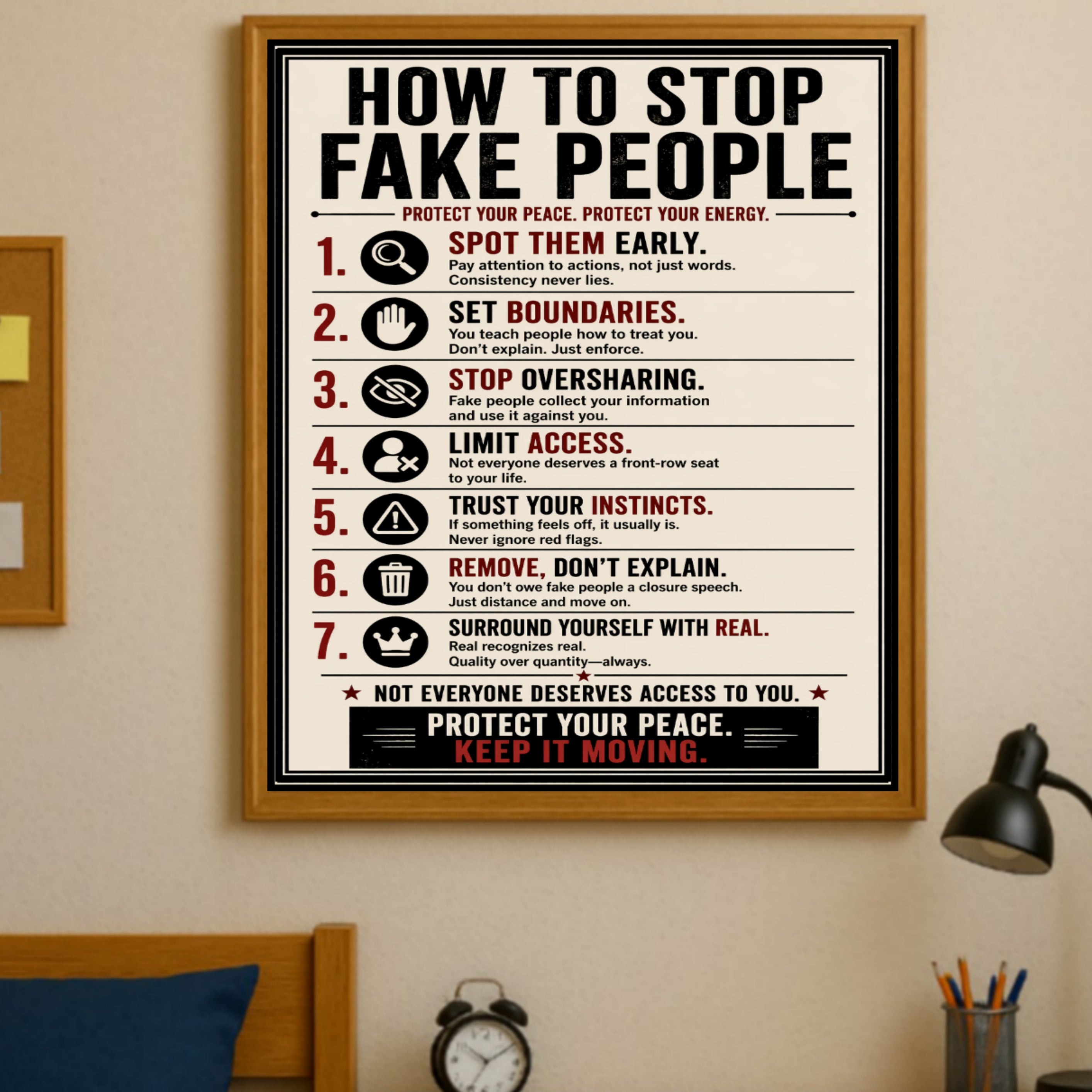 How To Stop Fake People Sign 13x19 Laminated Motivational Poster Protect Your Peace Wall Art Self Growth Mindset Sign