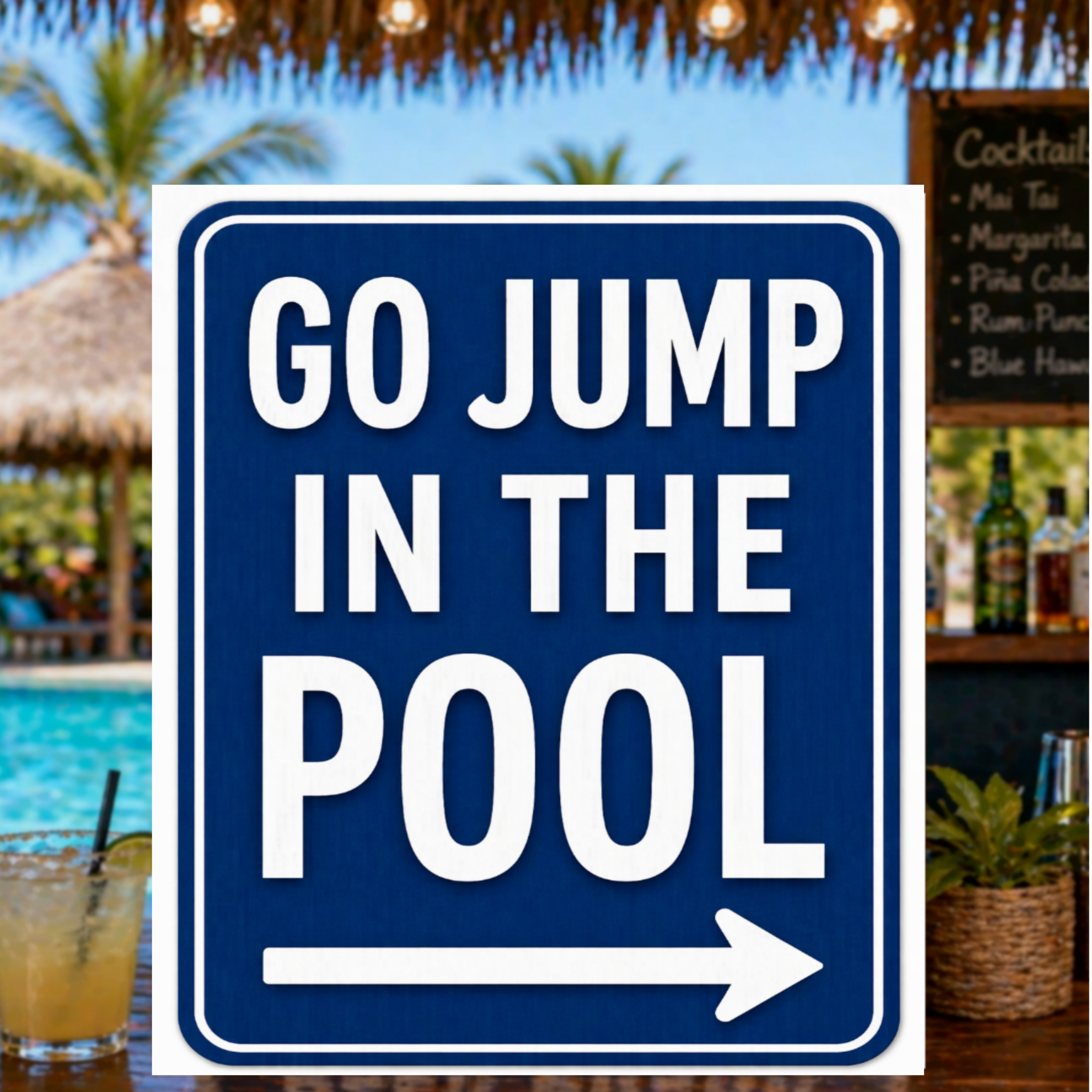 Go Jump In The Pool Sign 13x19 Laminated Pool Decor Funny Backyard Pool Sign Poolside Wall Art Summer Patio Decor