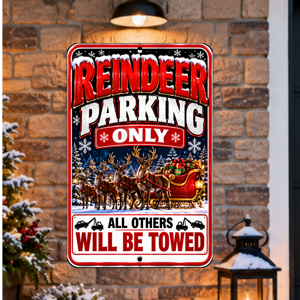 Reindeer Parking Only Sign, 13x19 Laminated Funny Christmas Holiday Parking Decor