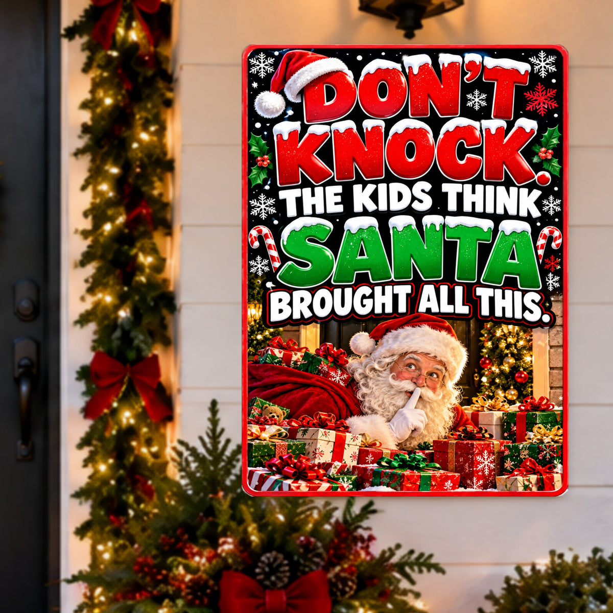 Funny Christmas Door Sign, Don’t Knock Santa 13x19 Laminated Holiday Home Decor