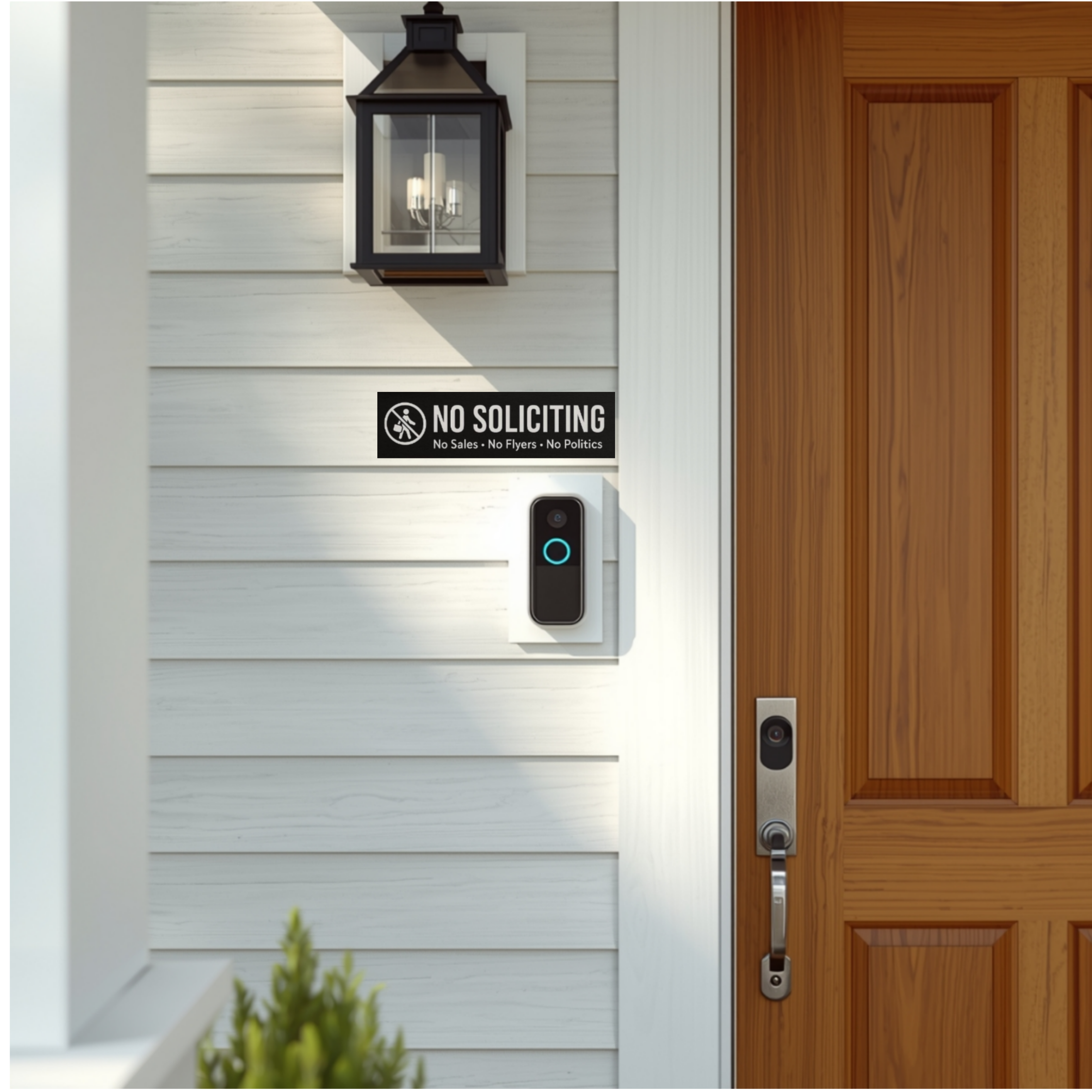 No Soliciting Sign Modern Door Sign  4x6in Laminated Aluminum Backing backing Home Security Warning Sign Minimalist Decor