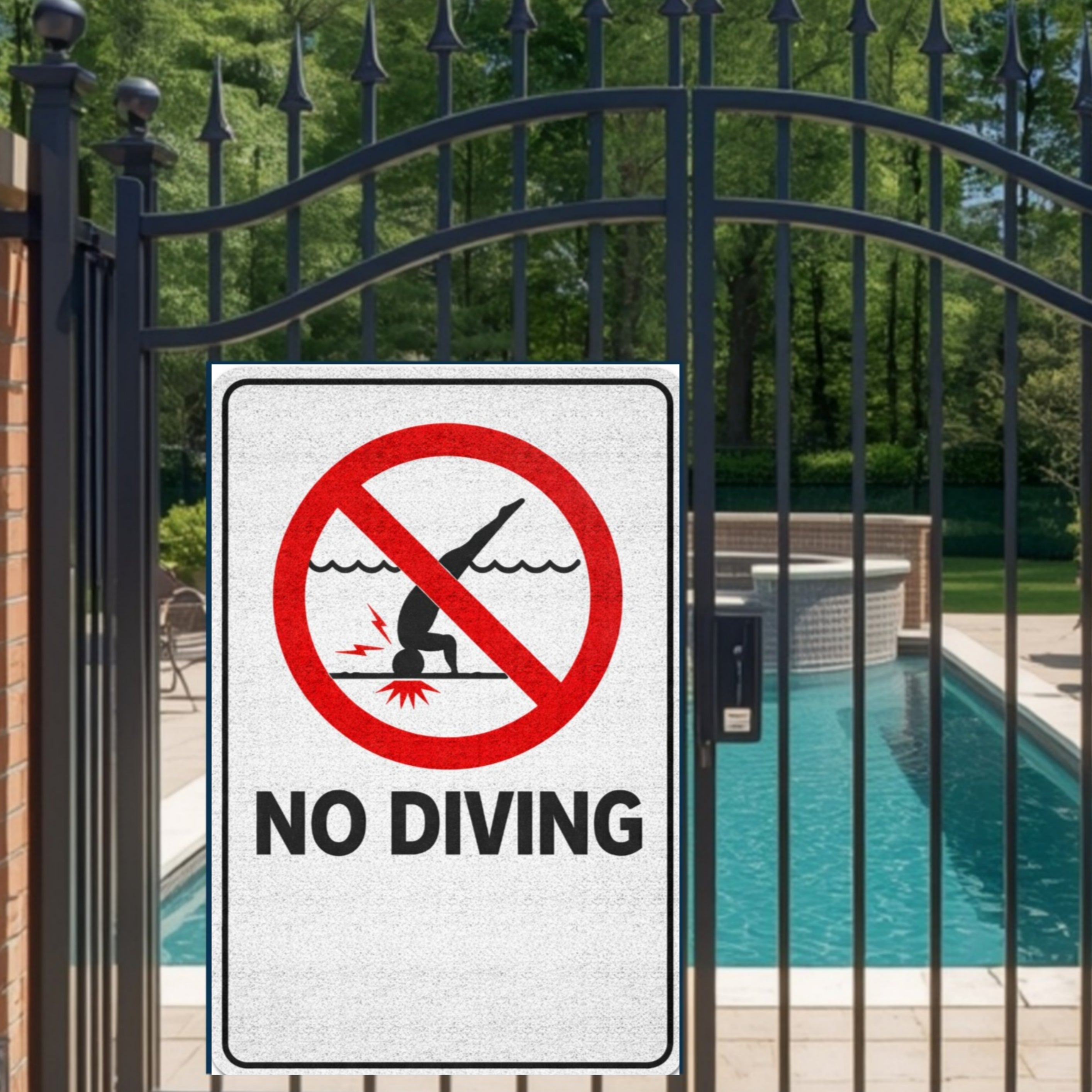 No Diving Pool Sign Safety Warning Poster 13x19 Laminated Pool Area Sign Outdoor Pool Rules Decor